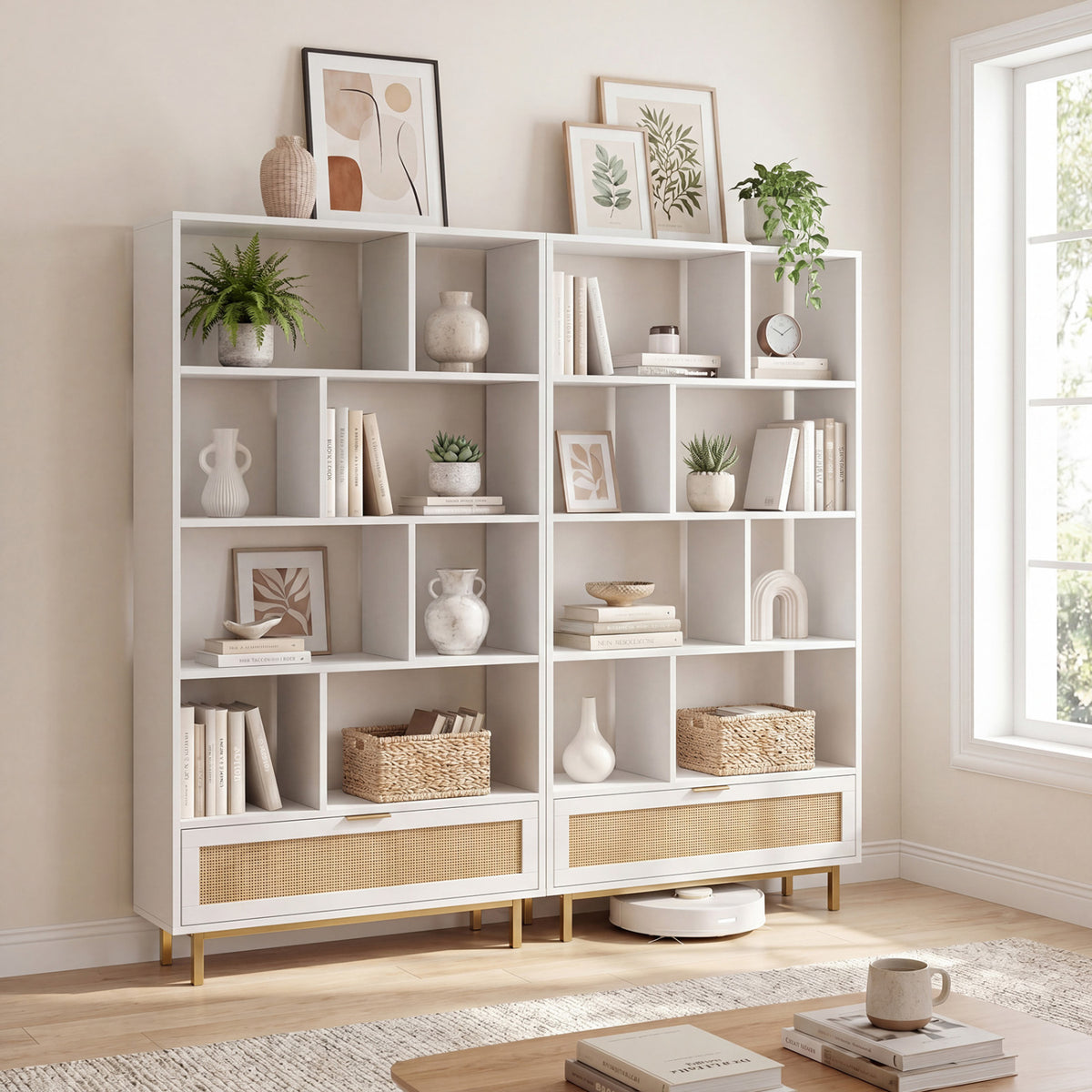 6-Tier Tall Wooden Bookcase with 8 Open Cubes