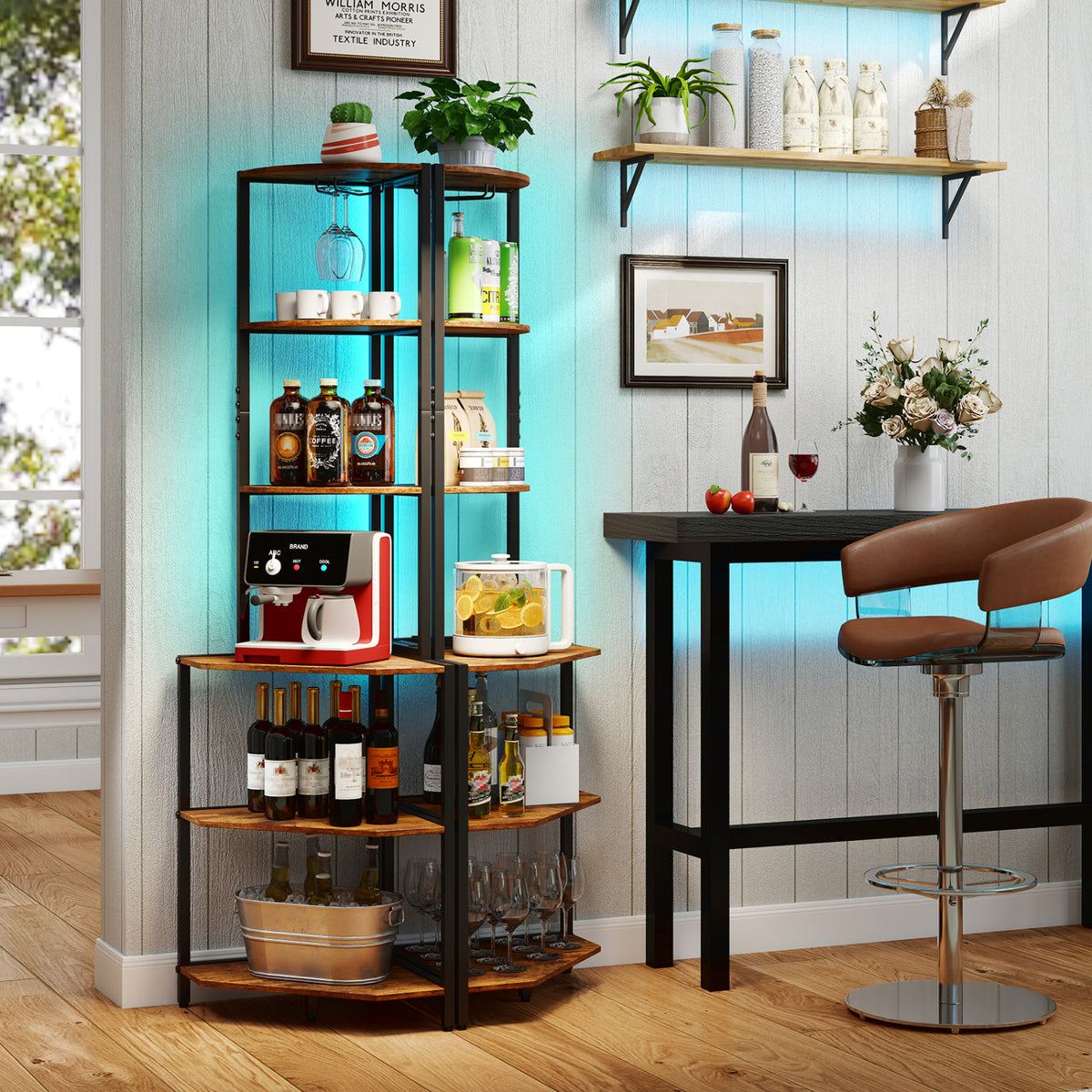 6-Tier Corner Shelf with Charging Station and Ambience Light