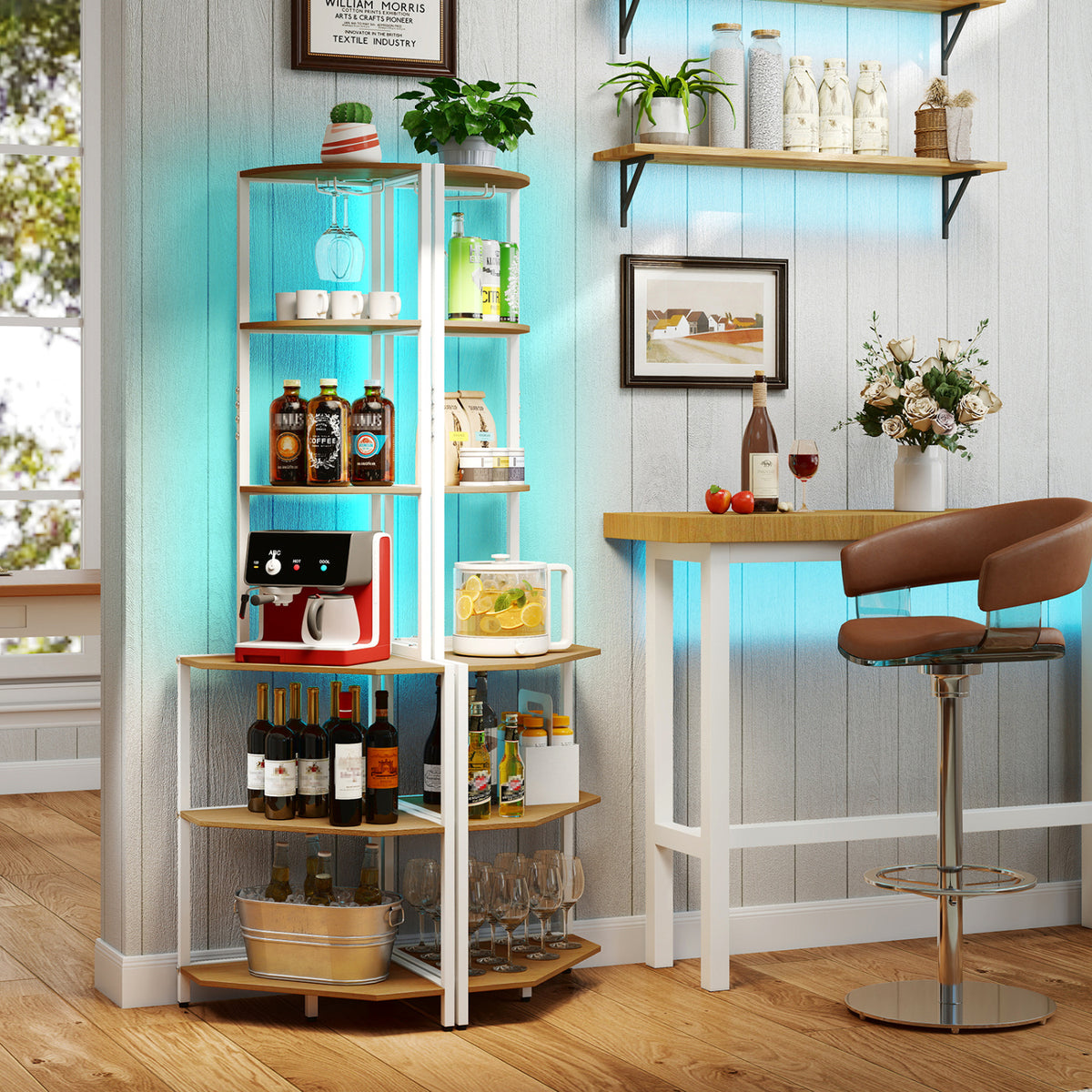 6-Tier Corner Shelf with Charging Station and Ambience Light