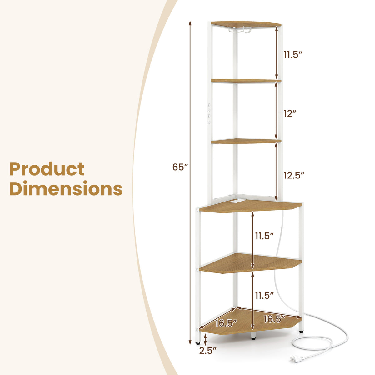 6-Tier Corner Shelf with Charging Station and Ambience Light