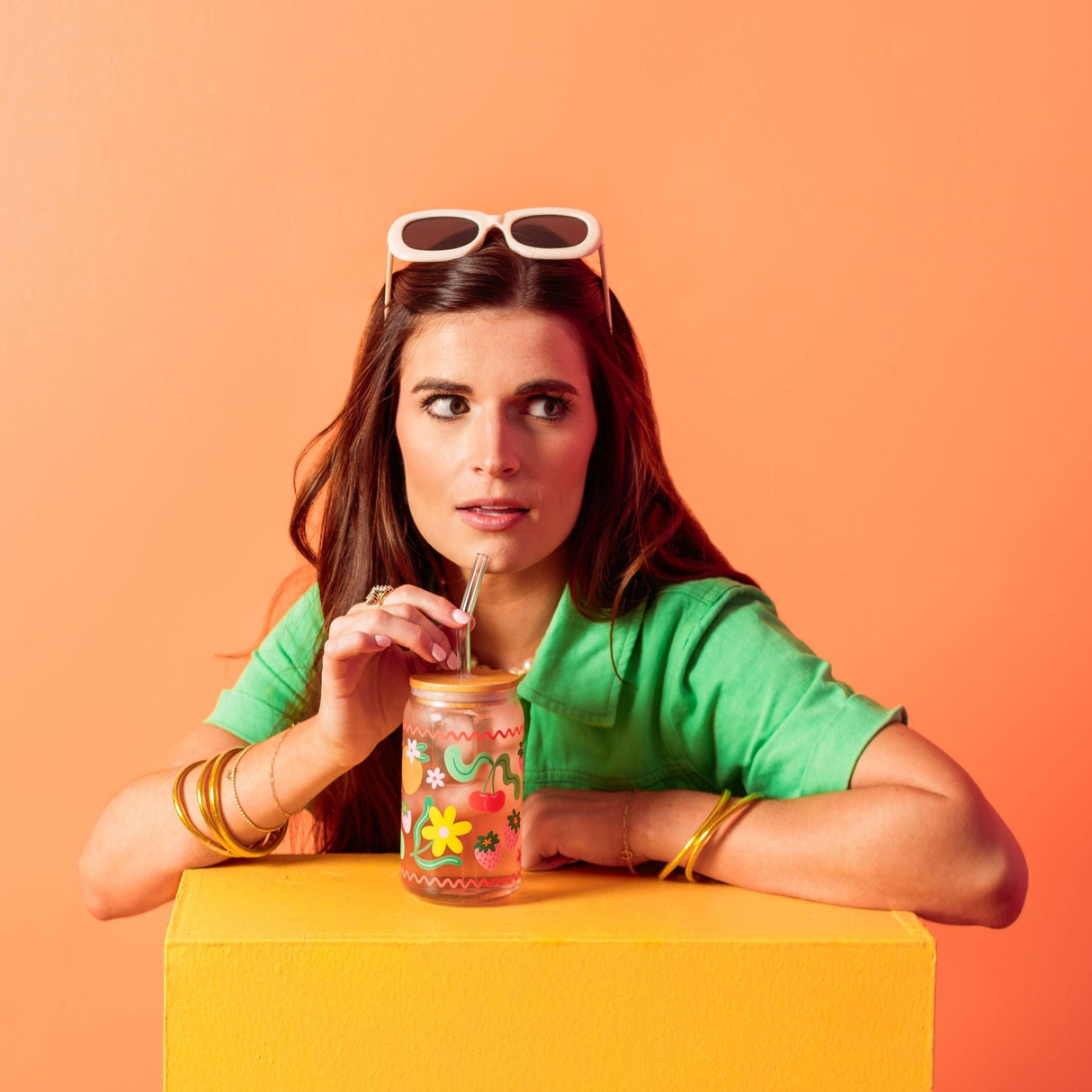 Can Glass w/ Lid + Straw