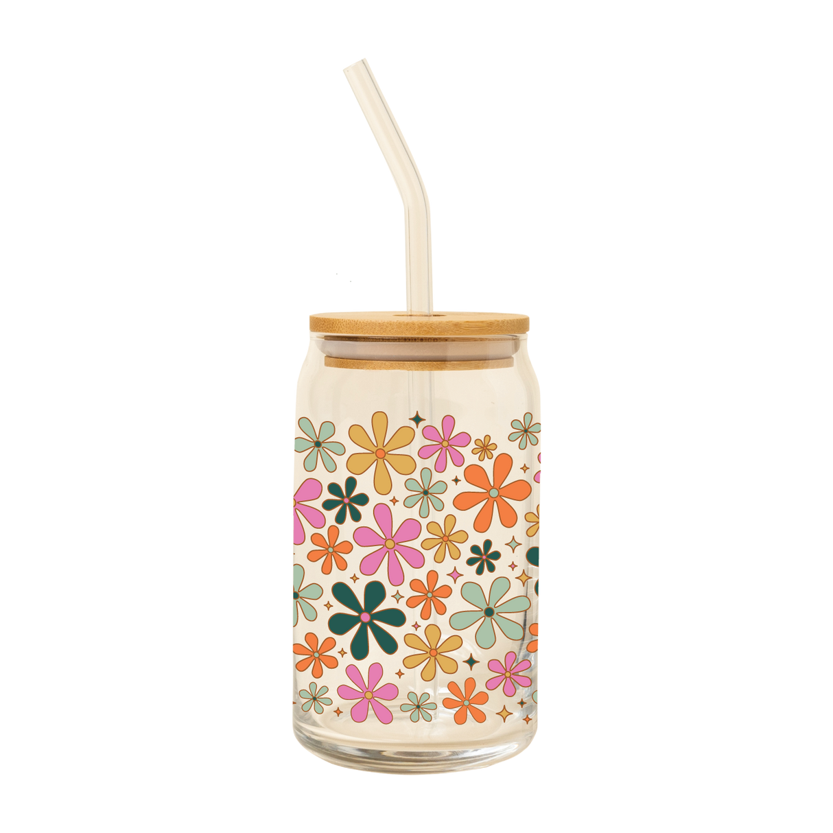 Can Glass w/ Lid + Straw