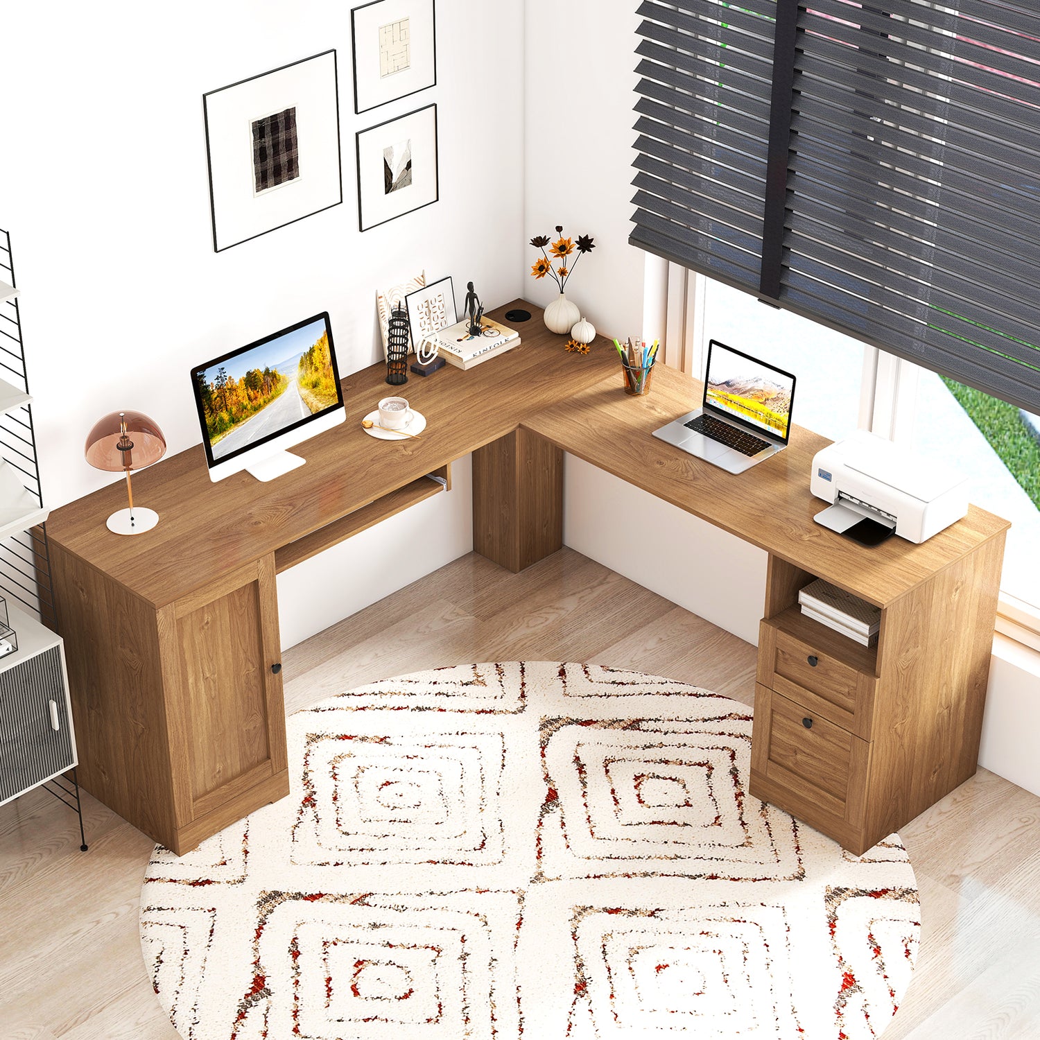66 Inch L-Shaped Computer Desk