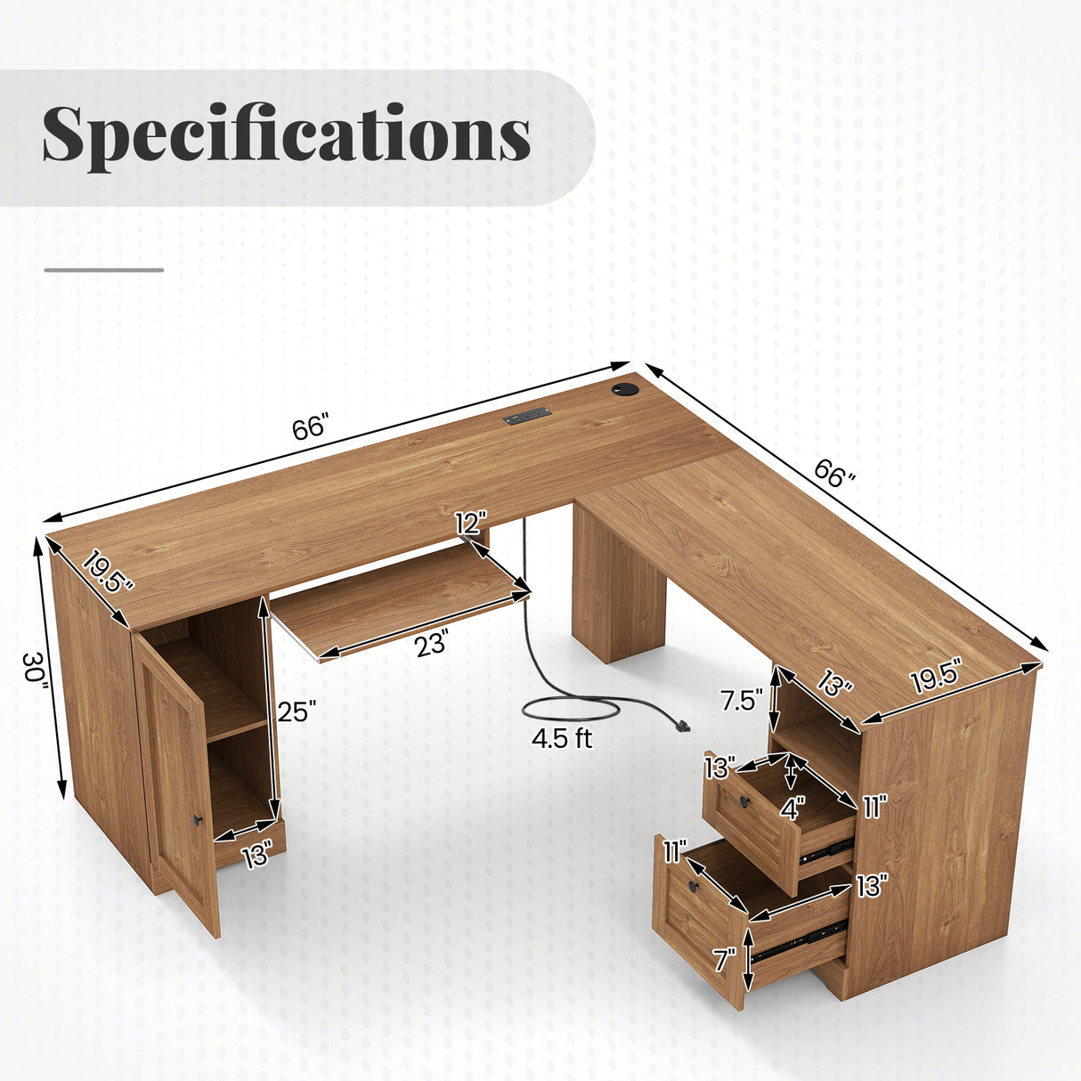 66 Inch L-Shaped Computer Desk