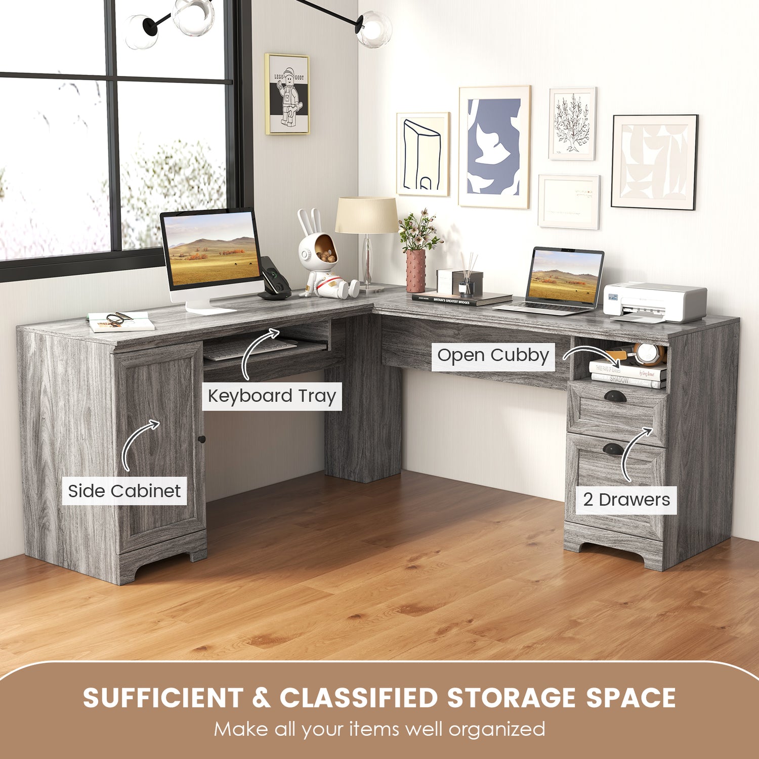 66 Inch L-Shaped Computer Desk