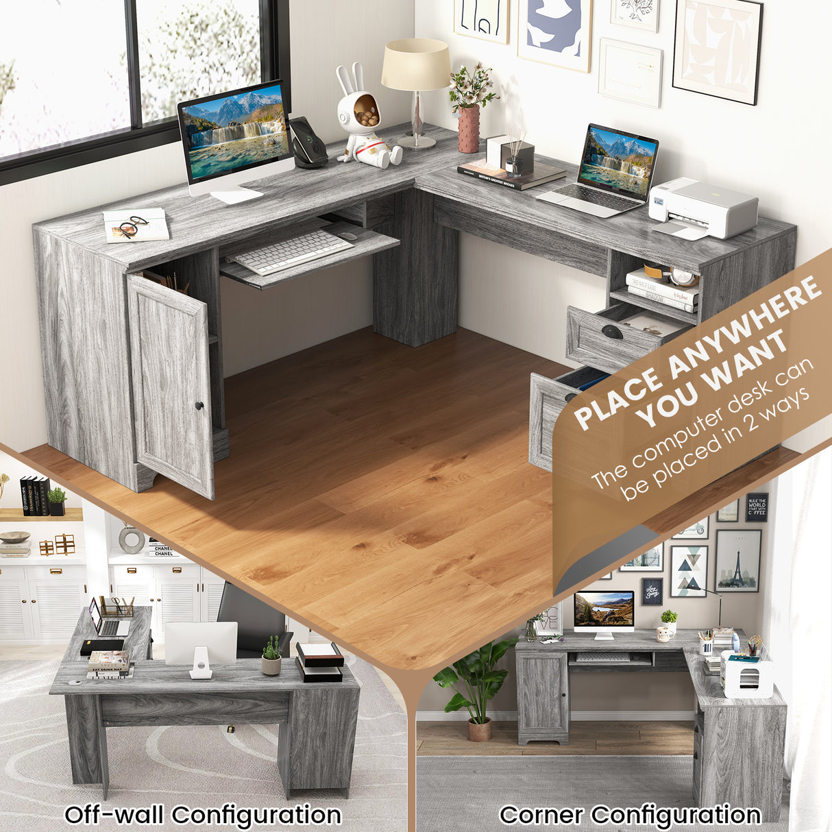 66 Inch L-Shaped Computer Desk