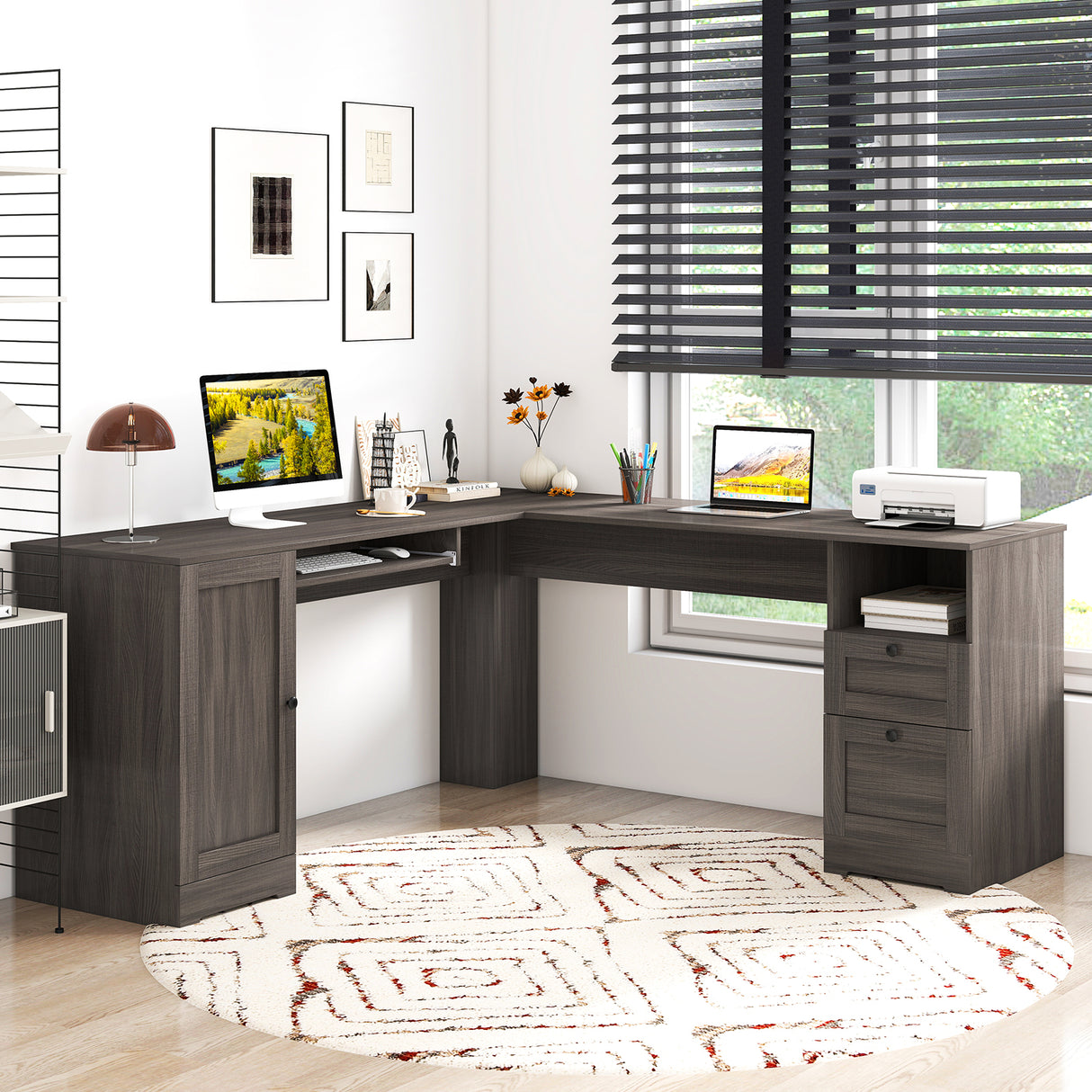 66 Inch L-Shaped Computer Desk