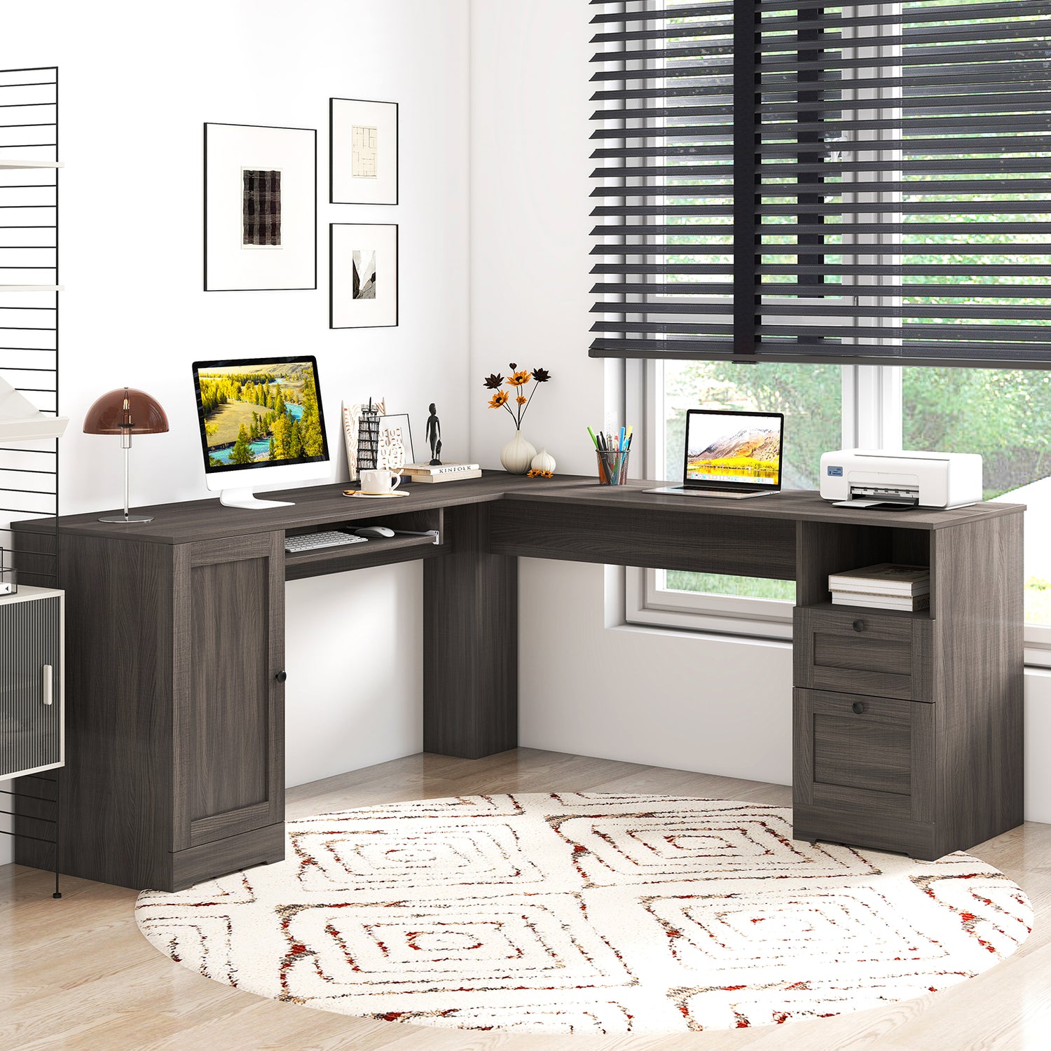 66 Inch L-Shaped Computer Desk