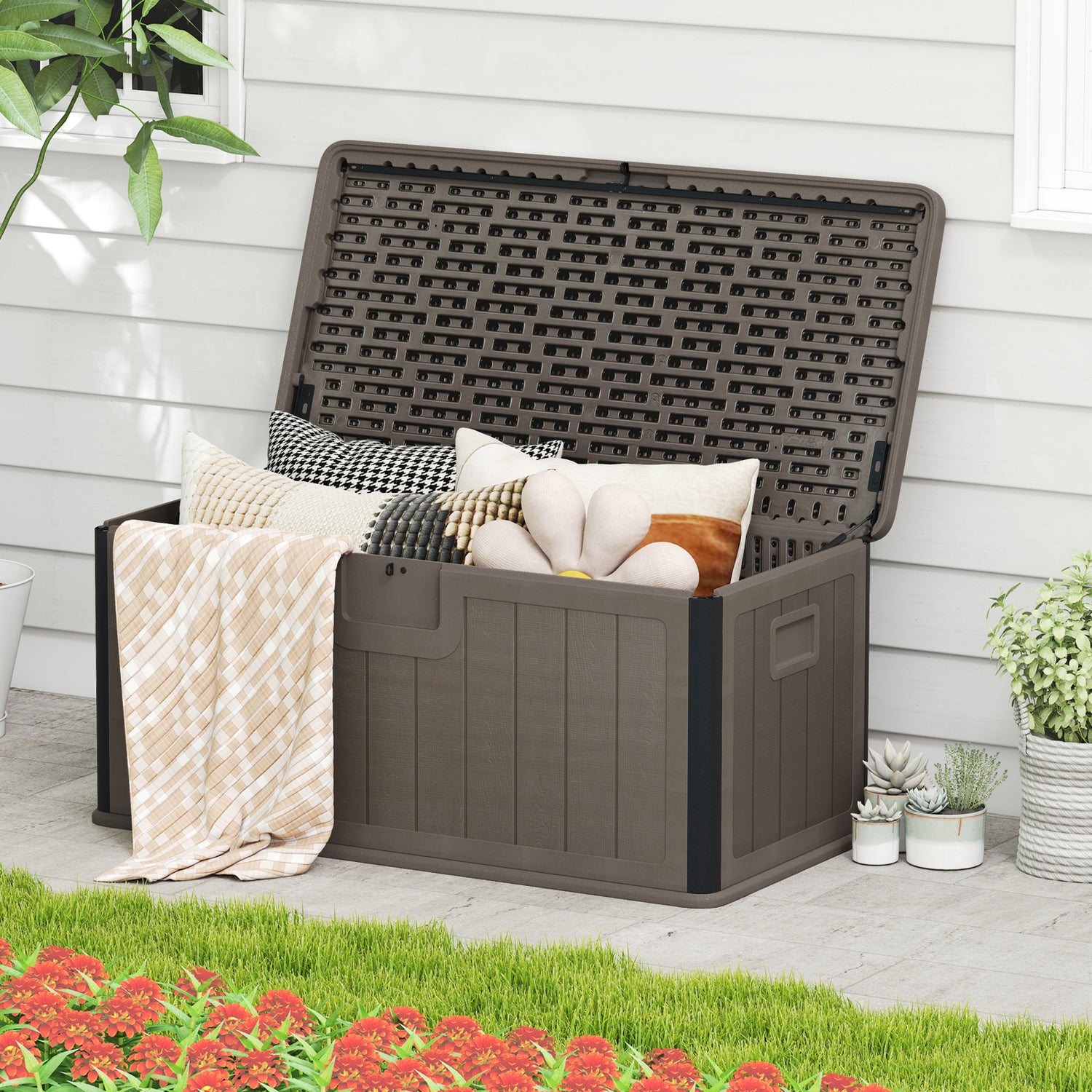 100 Gallon Large Deck Box with Lockable Lid for Patio