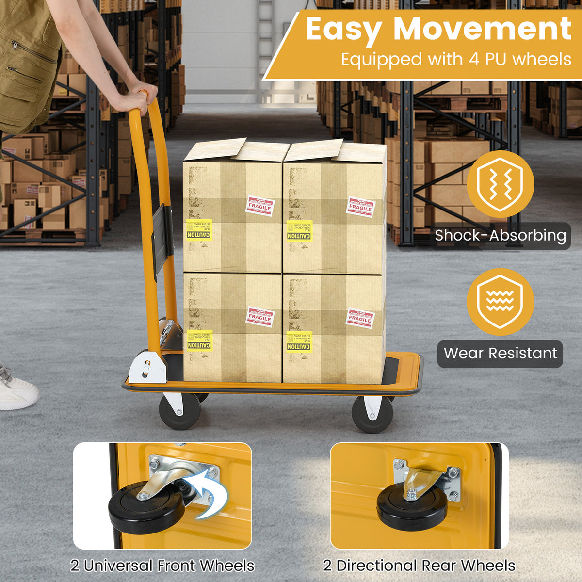330 lbs Platform Cart Dolly Foldable Warehouse Push Hand Truck