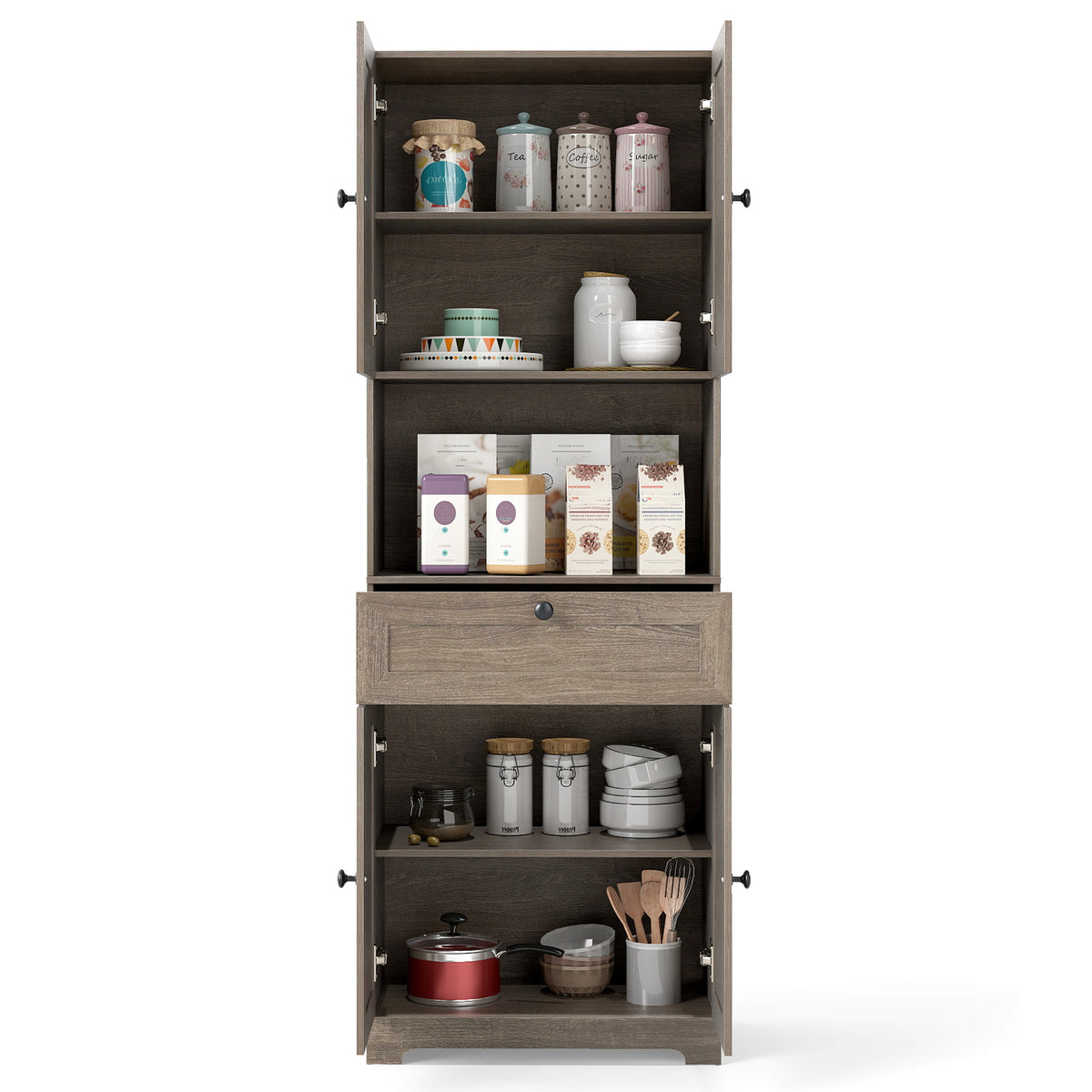 67.5 Inch Tall Modern Freestanding Floor Storage Cabinet with 4 Doors and 1 Drawer