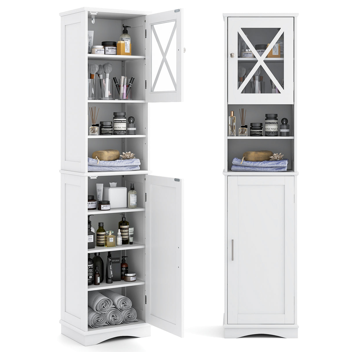 67 Inch Tall Bathroom Cabinet Freestanding Storage Cabinet with 5 Adjustable Shelves
