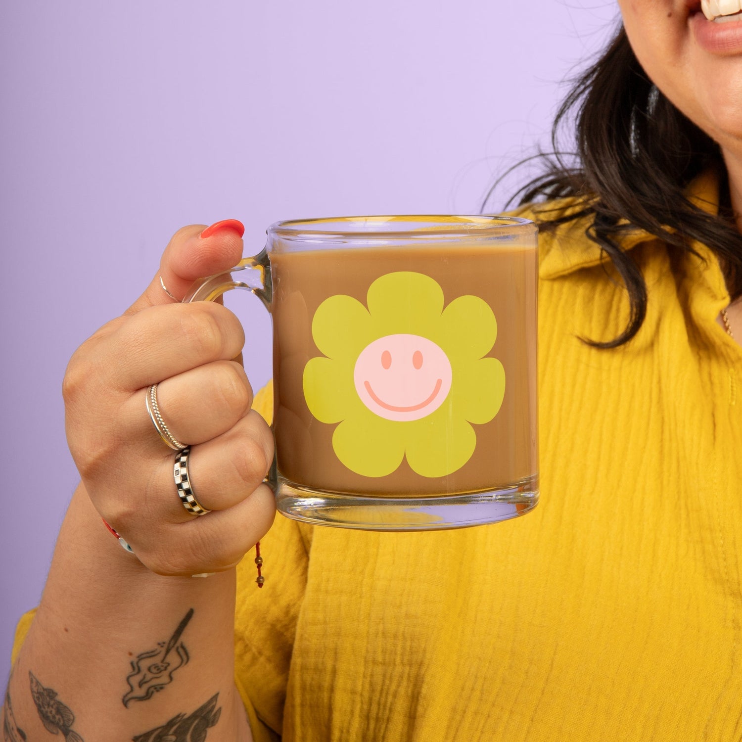 Smiley Flower Clear Glass Mug