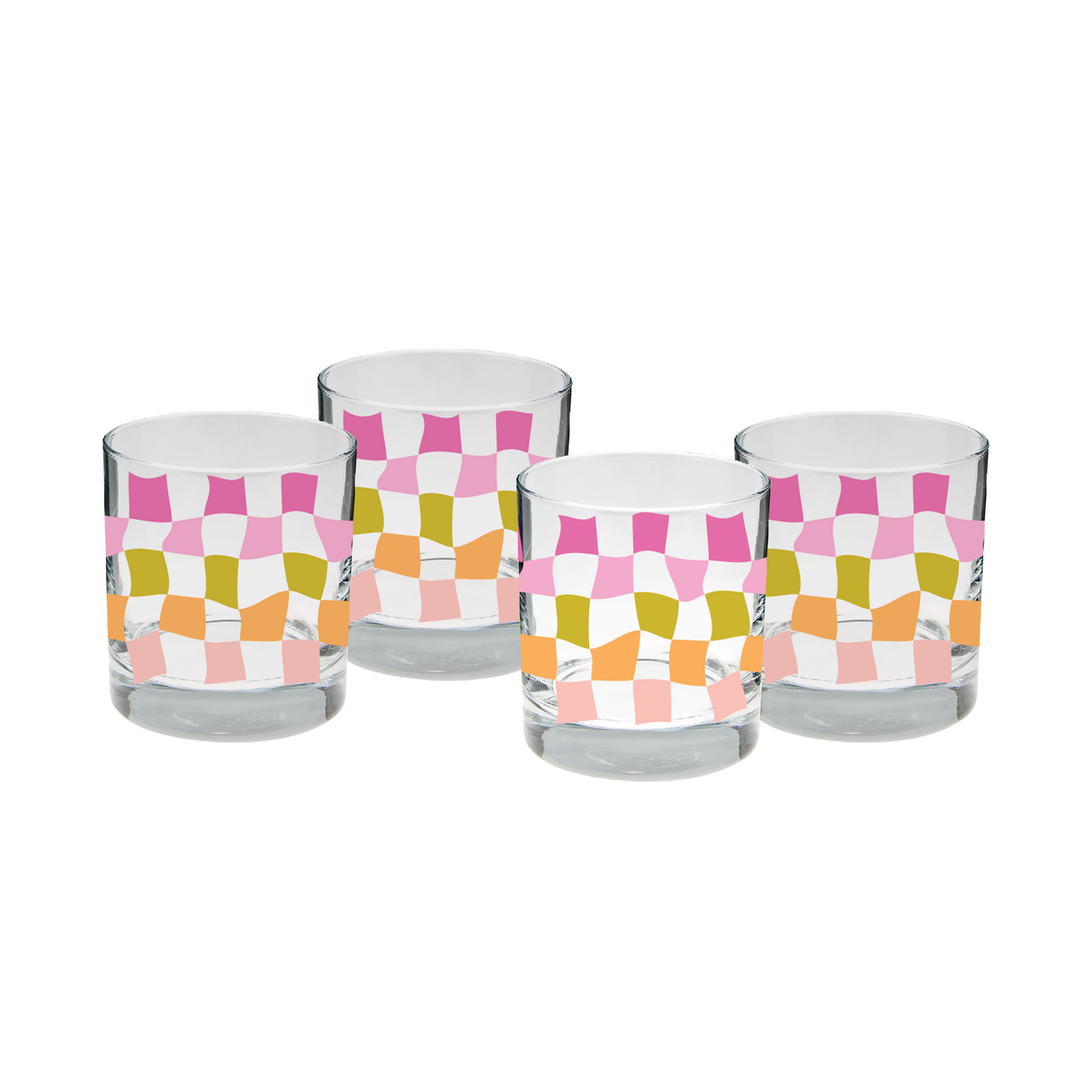 Rocks Glass Set - Pink Carnival Check