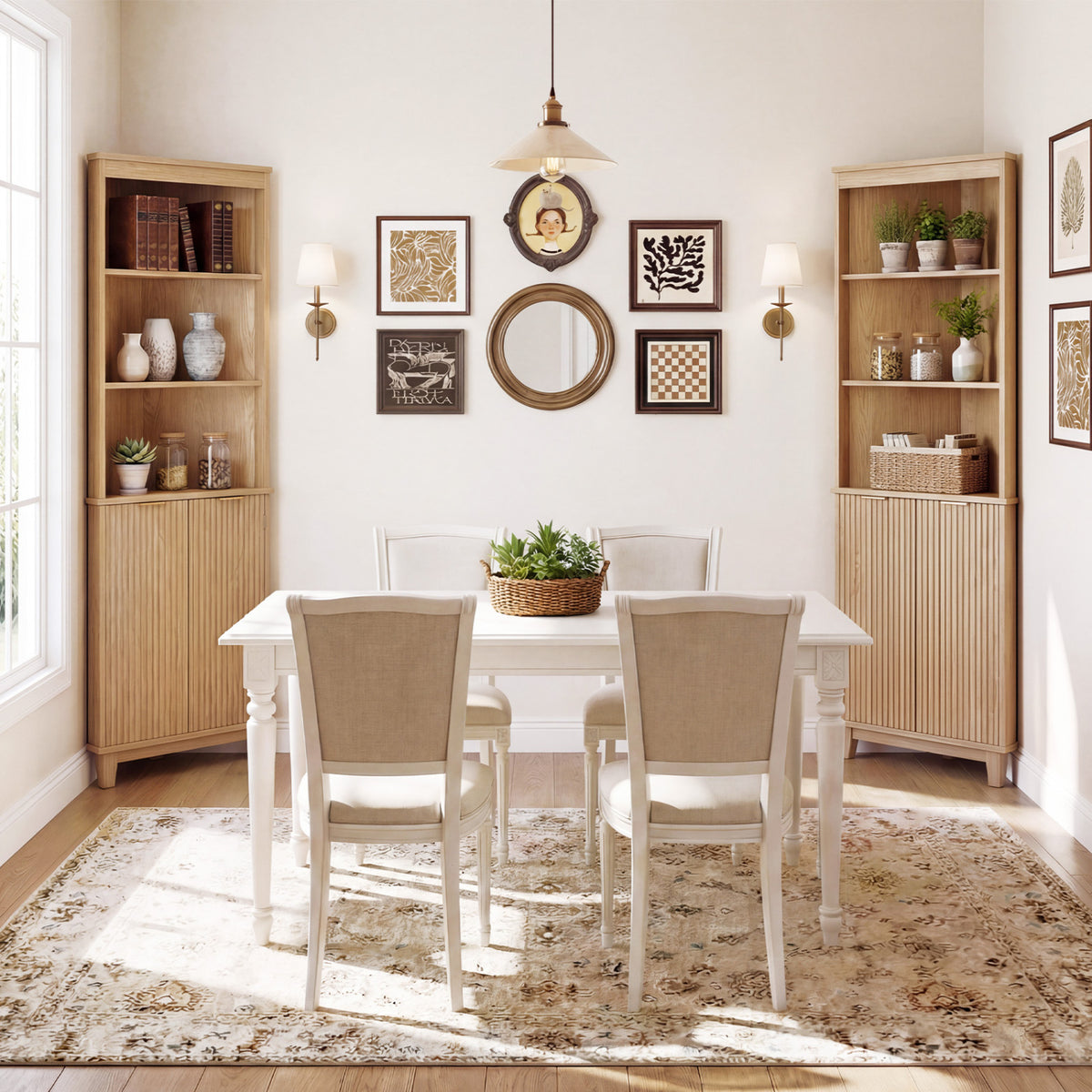 68 Inch Tall Corner Cabinet with Fluted Doors for Bathroom