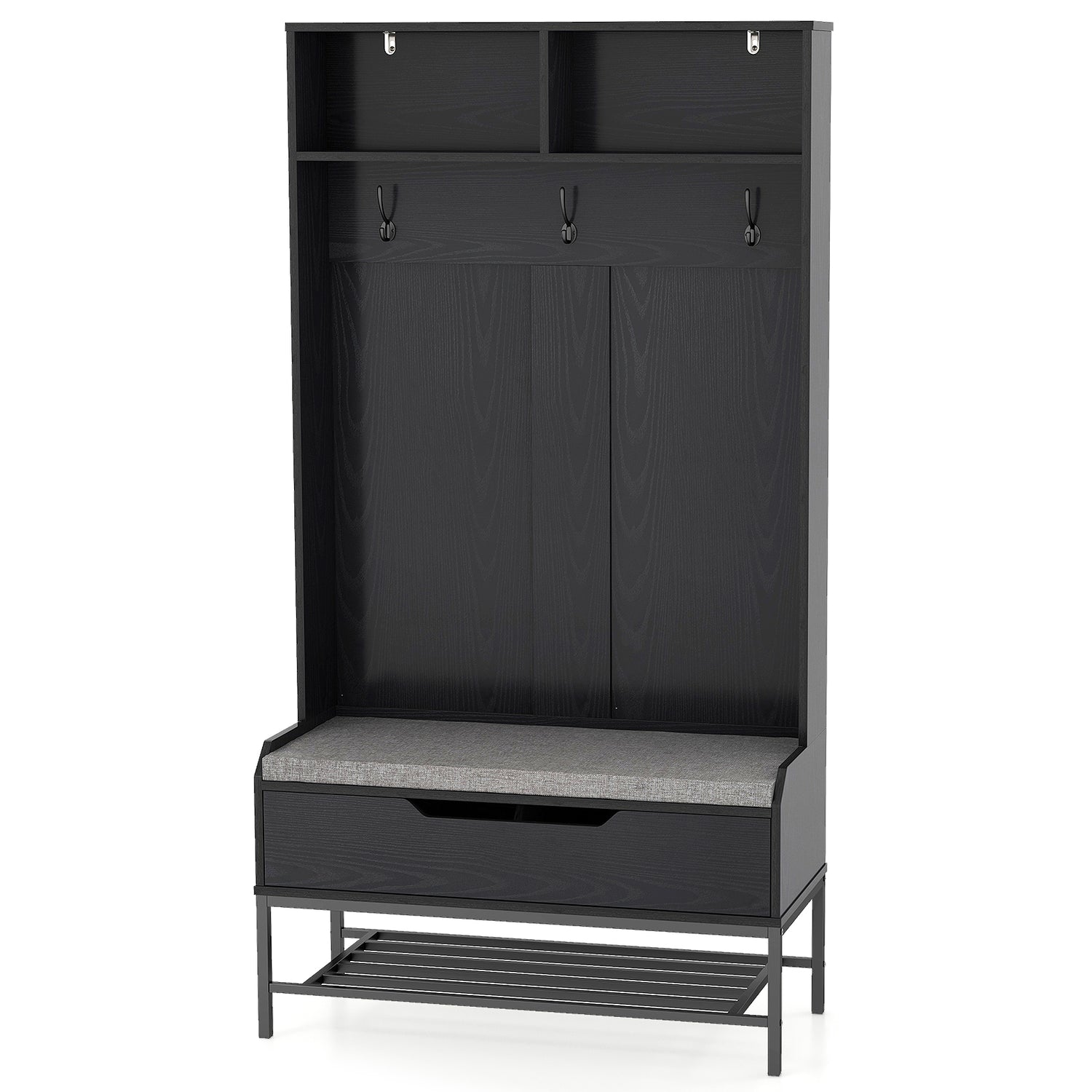 69 Inches Tall Hall Tree 4-in-1 Coat Rack with Seat Cushion and Shoe Storage