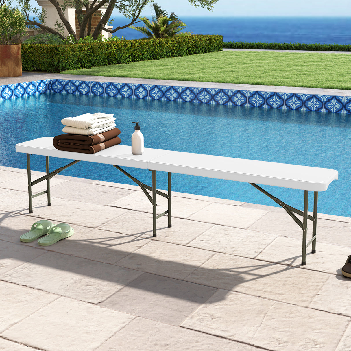 6 Feet Plastic Folding Bench Portable Seat with Handle and Lock