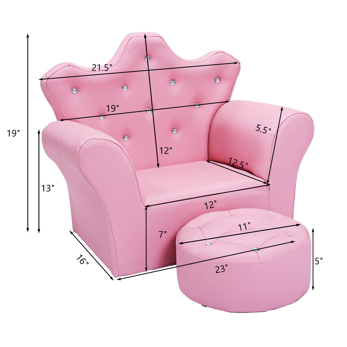 Pink Kids Sofa Armrest Couch with Ottoman