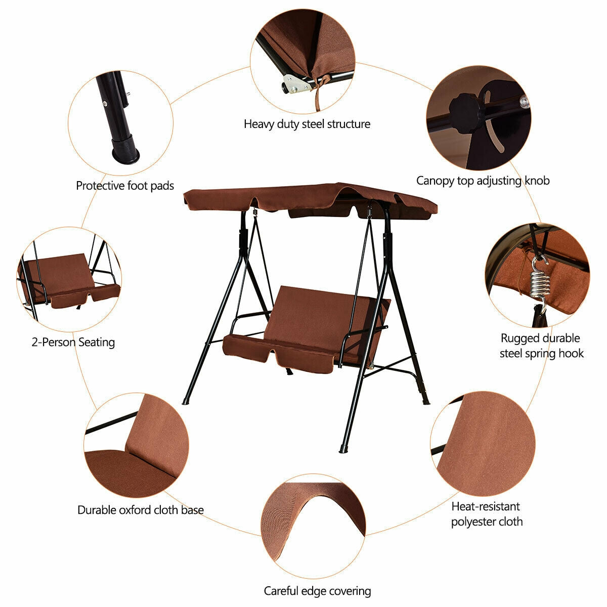 Loveseat Cushioned Patio Steel Frame Swing Glider