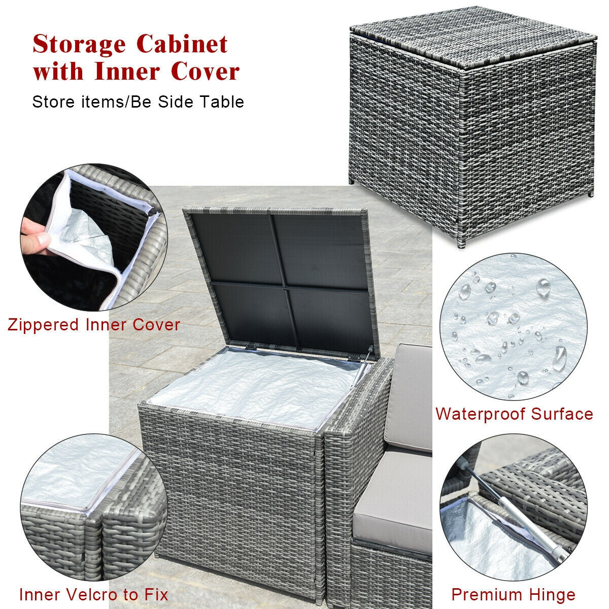 8 Piece Wicker Sofa Rattan Dinning Set Patio Furniture with Storage Table