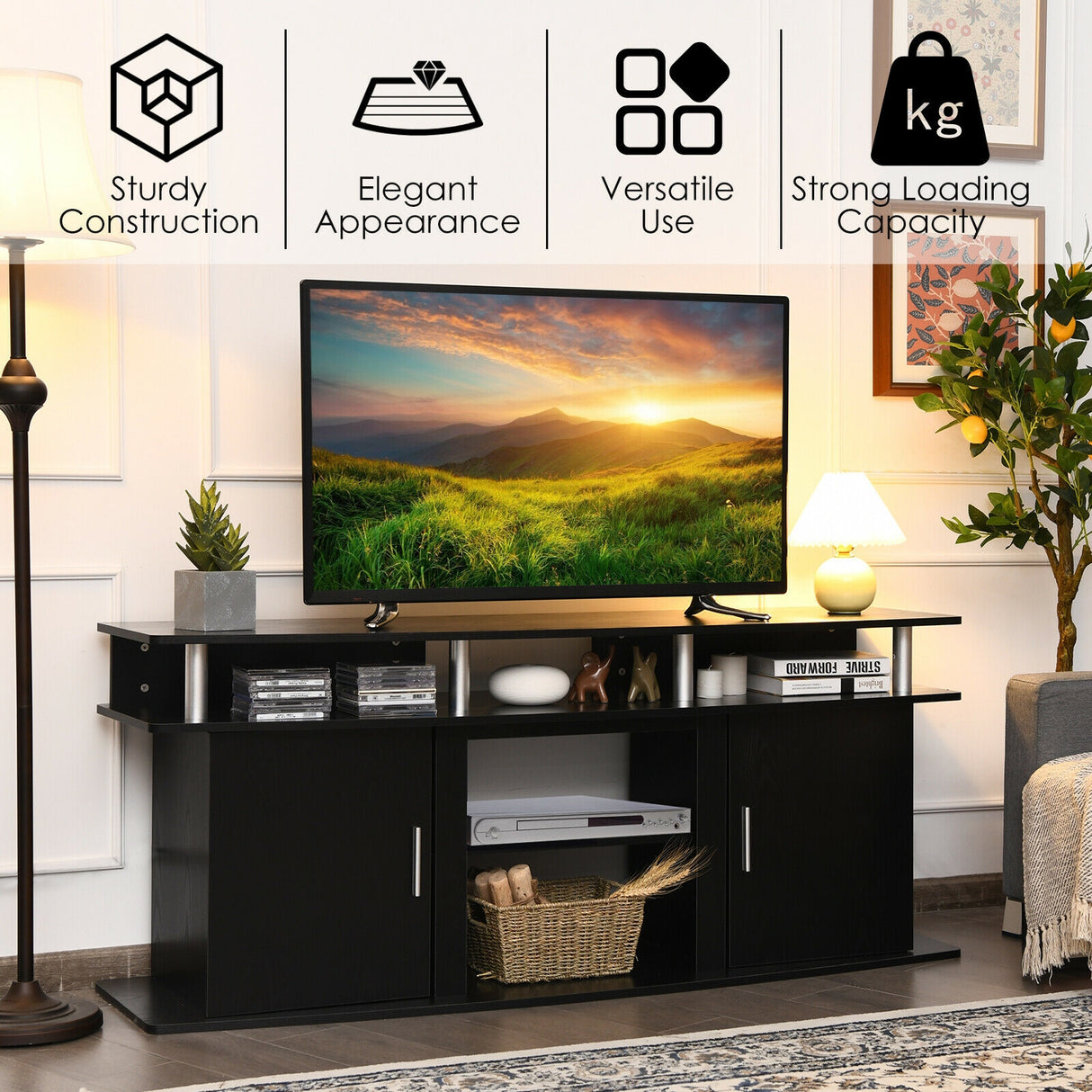63 Inch TV Entertainment Console Center with 2 Cabinets