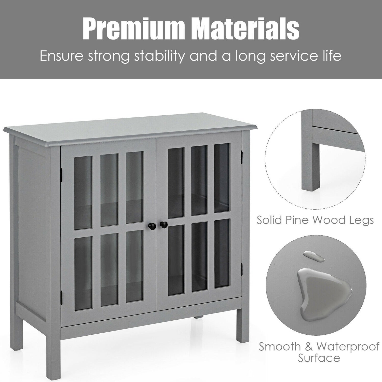 Glass Door Sideboard Console Storage Buffet Cabinet-Gray