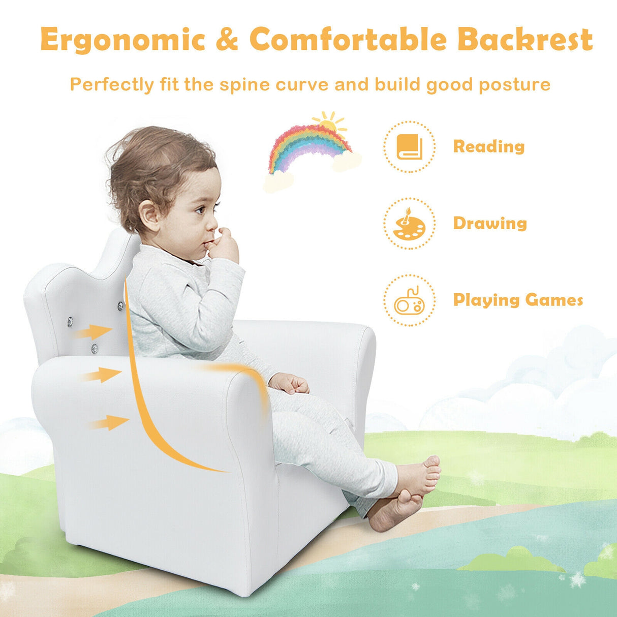 Pink Kids Sofa Armrest Couch with Ottoman