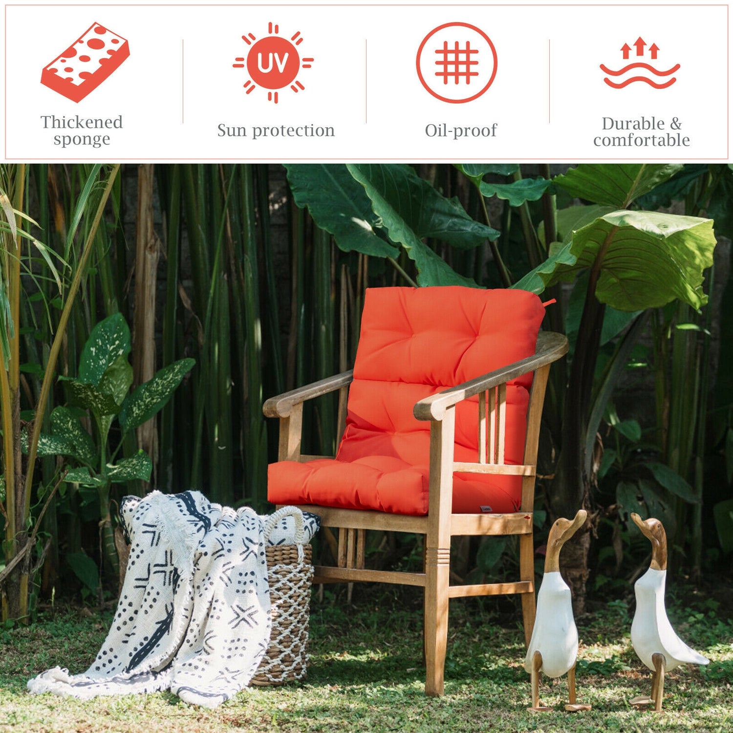 22 x 44 Inch Tufted Outdoor Patio Chair Seating Pad