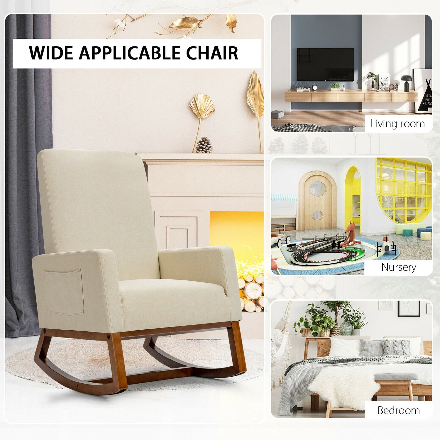 Rocking High Back Upholstered Lounge Armchair with Side Pocket