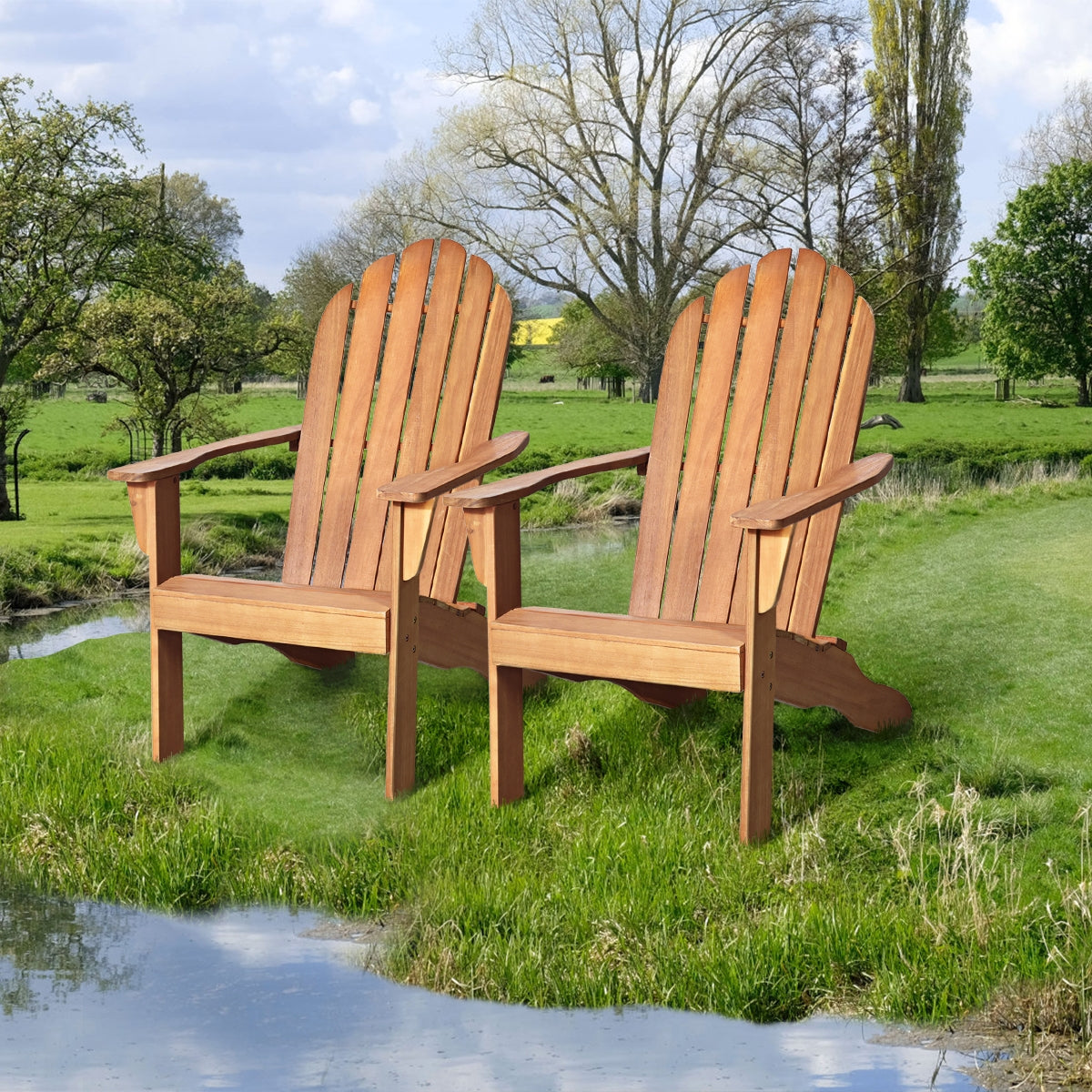 Acacia Wood Outdoor Adirondack Chair with Ergonomic Design