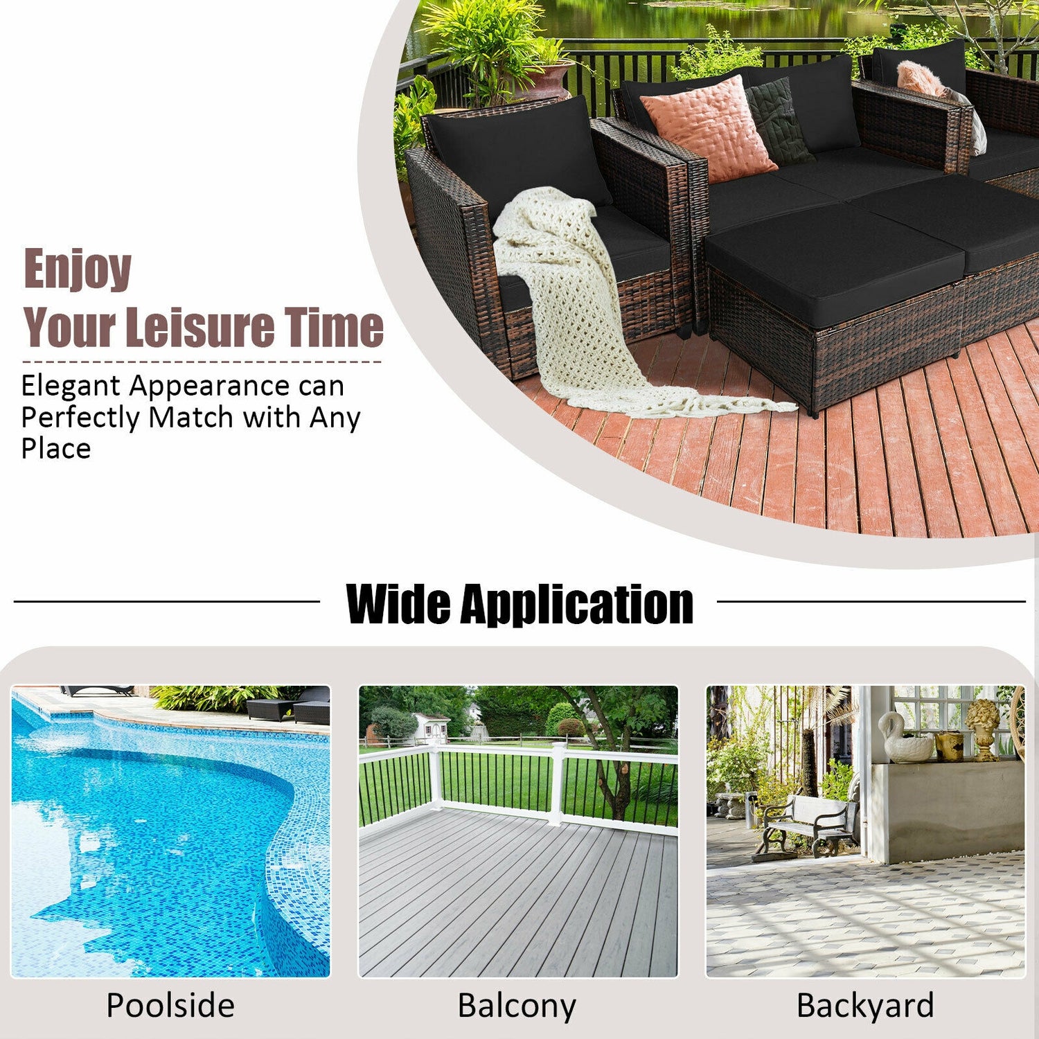 5 Pieces Patio Cushioned Rattan Furniture Set