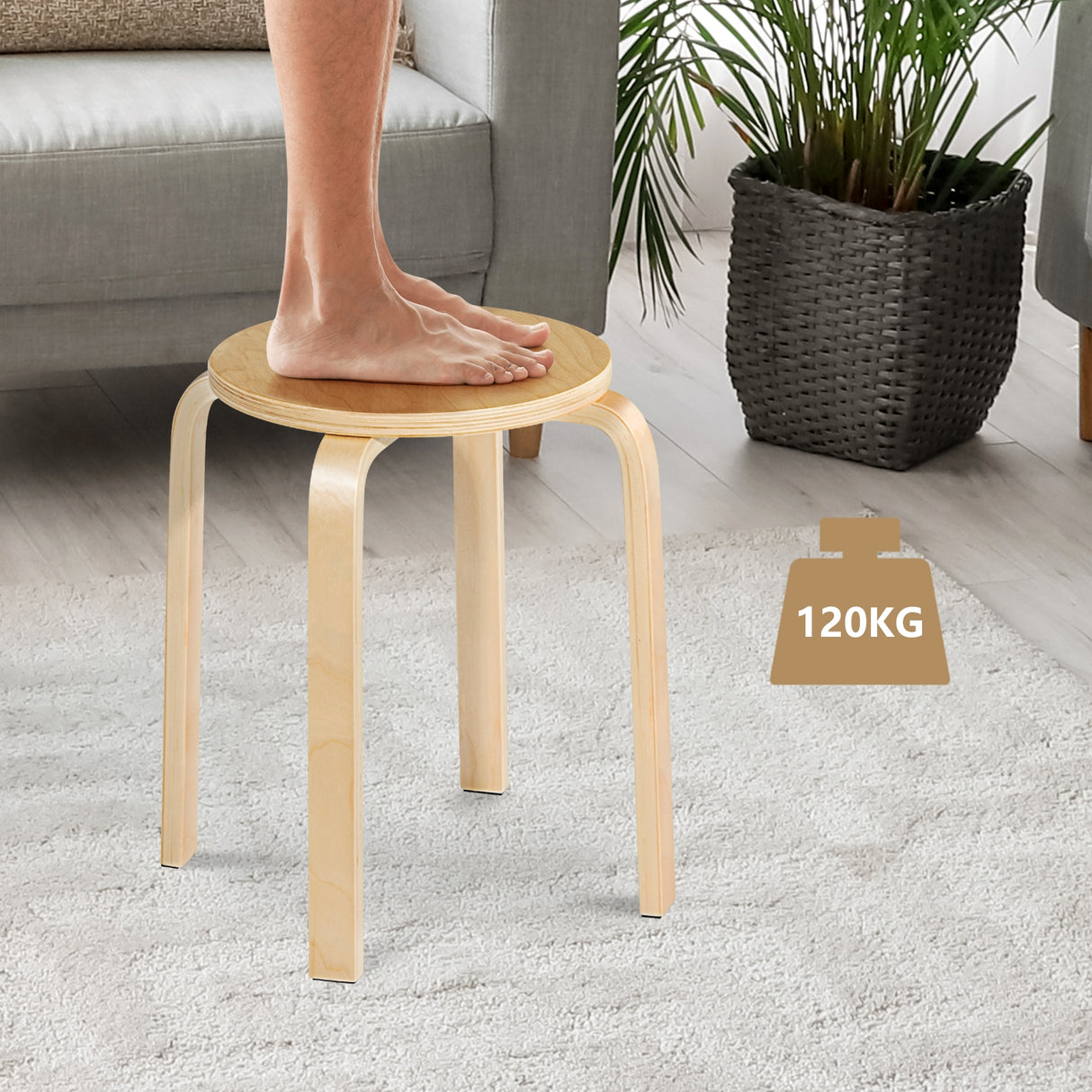 Set of 4 18 Inch Wood Home Backless Dining Chairs