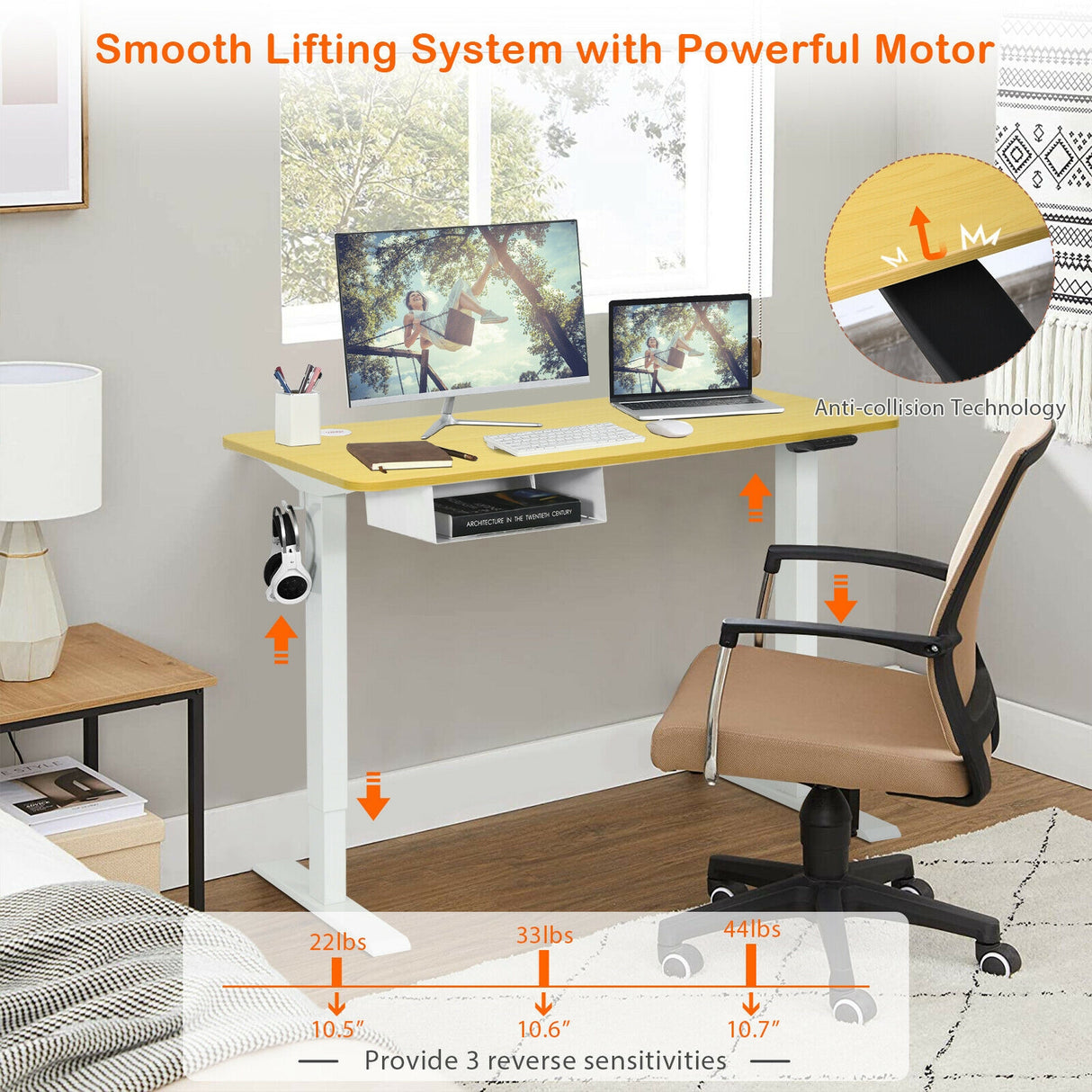 48 Inches Electric Standing Adjustable Desk with Control Panel and USB Port