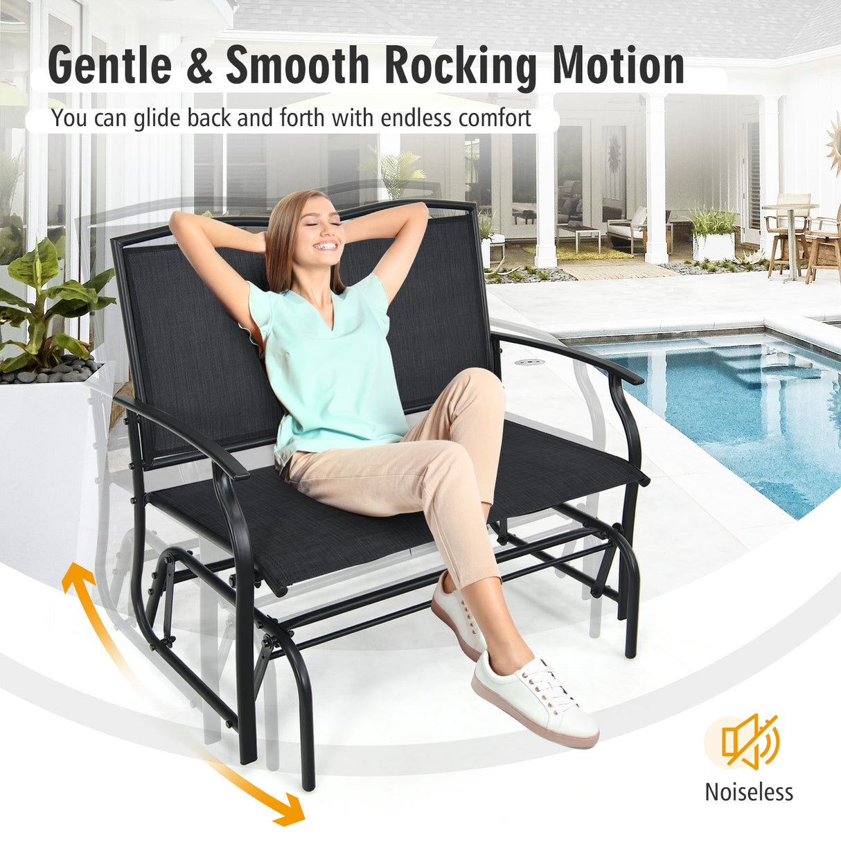 Outdoor Iron Patio Rocking Chair for Backyard and Lawn