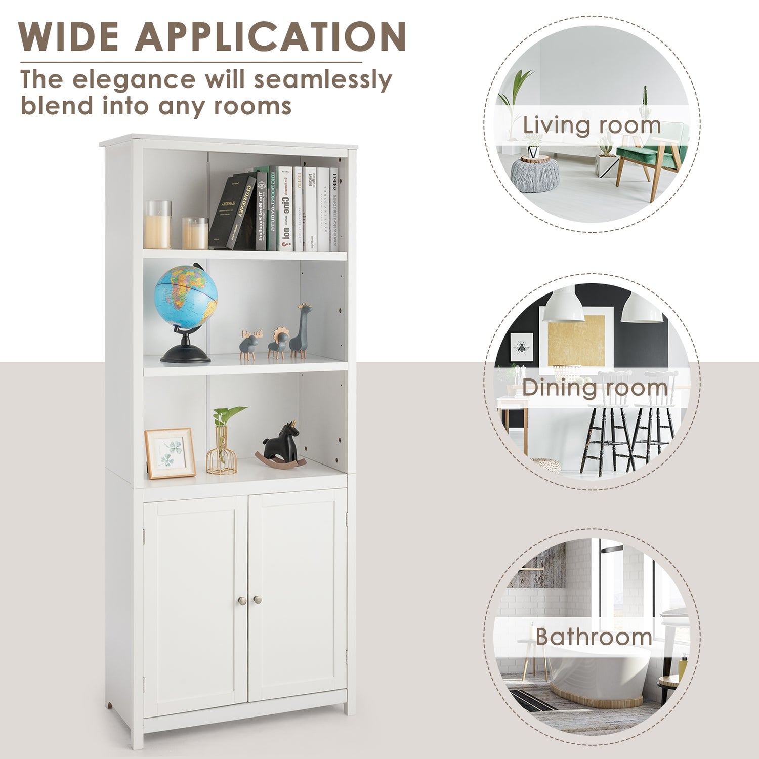 Bookcase Shelving Storage Wooden Cabinet Unit Standing Display Bookcase with Doors
