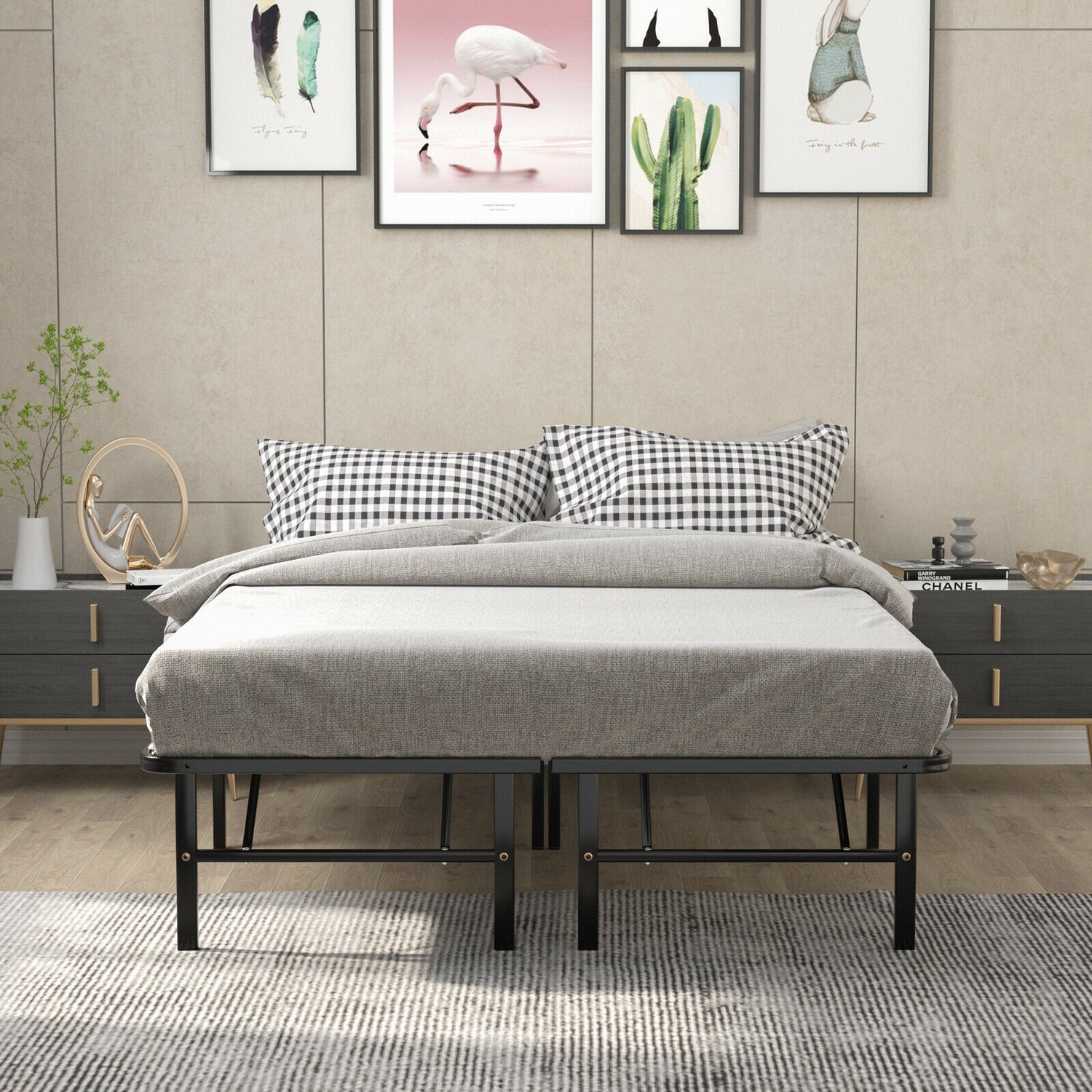 Twin/Full/Queen Size Foldable Metal Platform Bed with Tool-Free Assembly