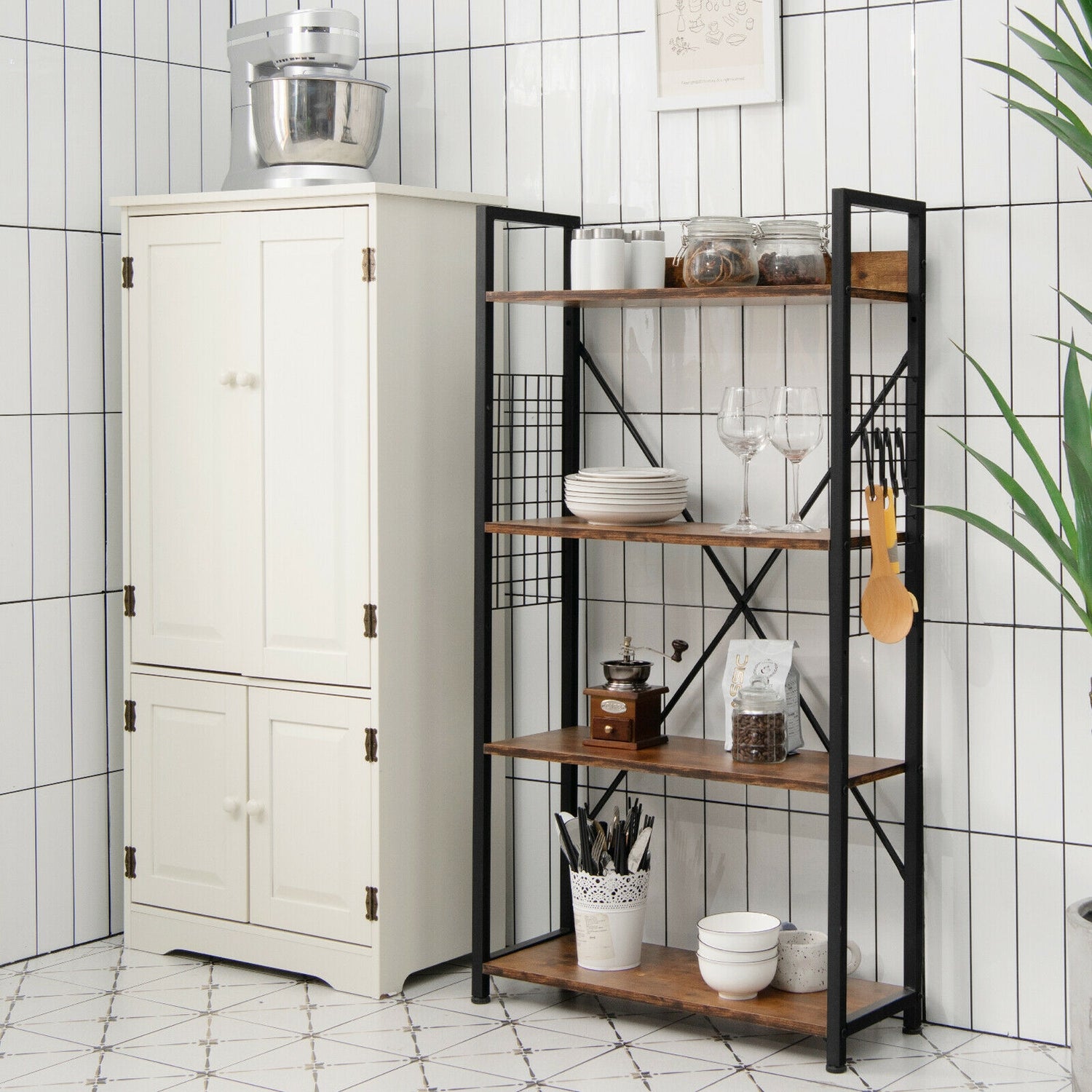 4 -Tier Industrial Open Storage Bookshelf-Coffee