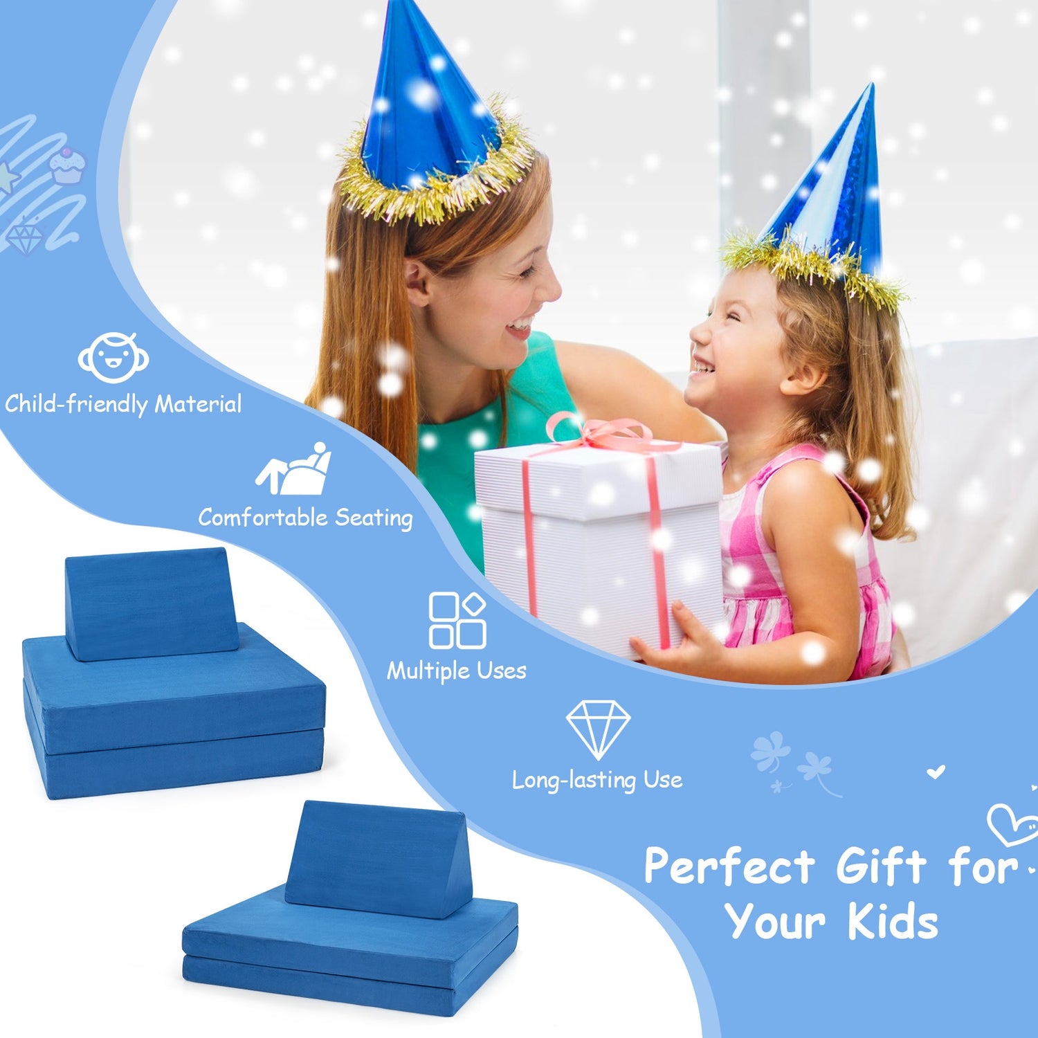 4-Piece Convertible Kids Couch Set with 2 Folding Mats