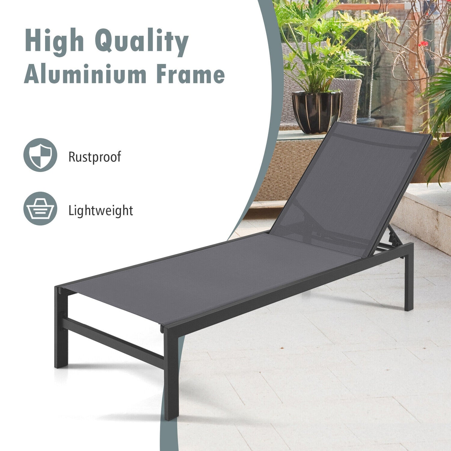 6-Position Chaise Lounge Chairs with Rustproof Aluminium Frame