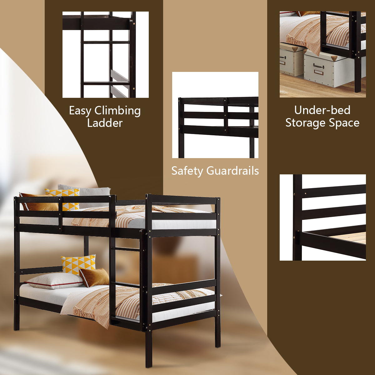 Twin Bunk Bed Children Wooden Bunk Beds Solid Hardwood