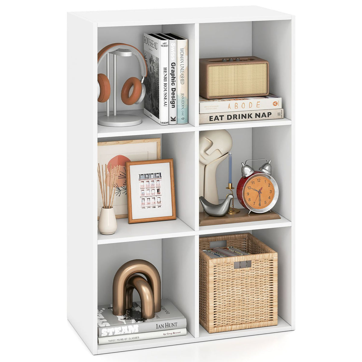 6-Cube Book Shelf Tool-Free Assembly Wooden Bookshelf Modern Bookcase Storage Organizer-White
