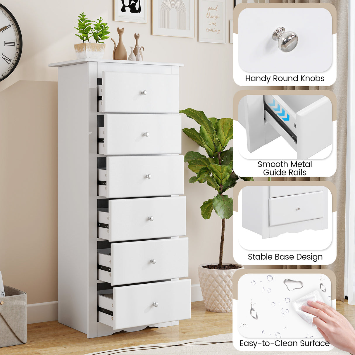 6 Drawers Chest Dresser Clothes Storage Bedroom Furniture Cabinet