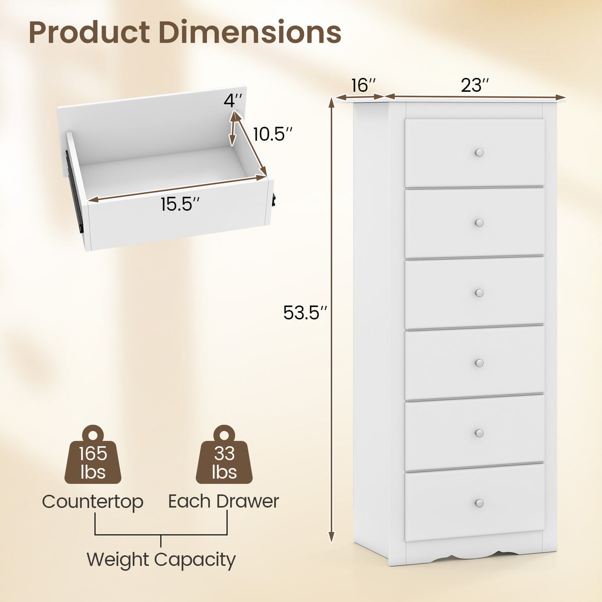 6 Drawers Chest Dresser Clothes Storage Bedroom Furniture Cabinet