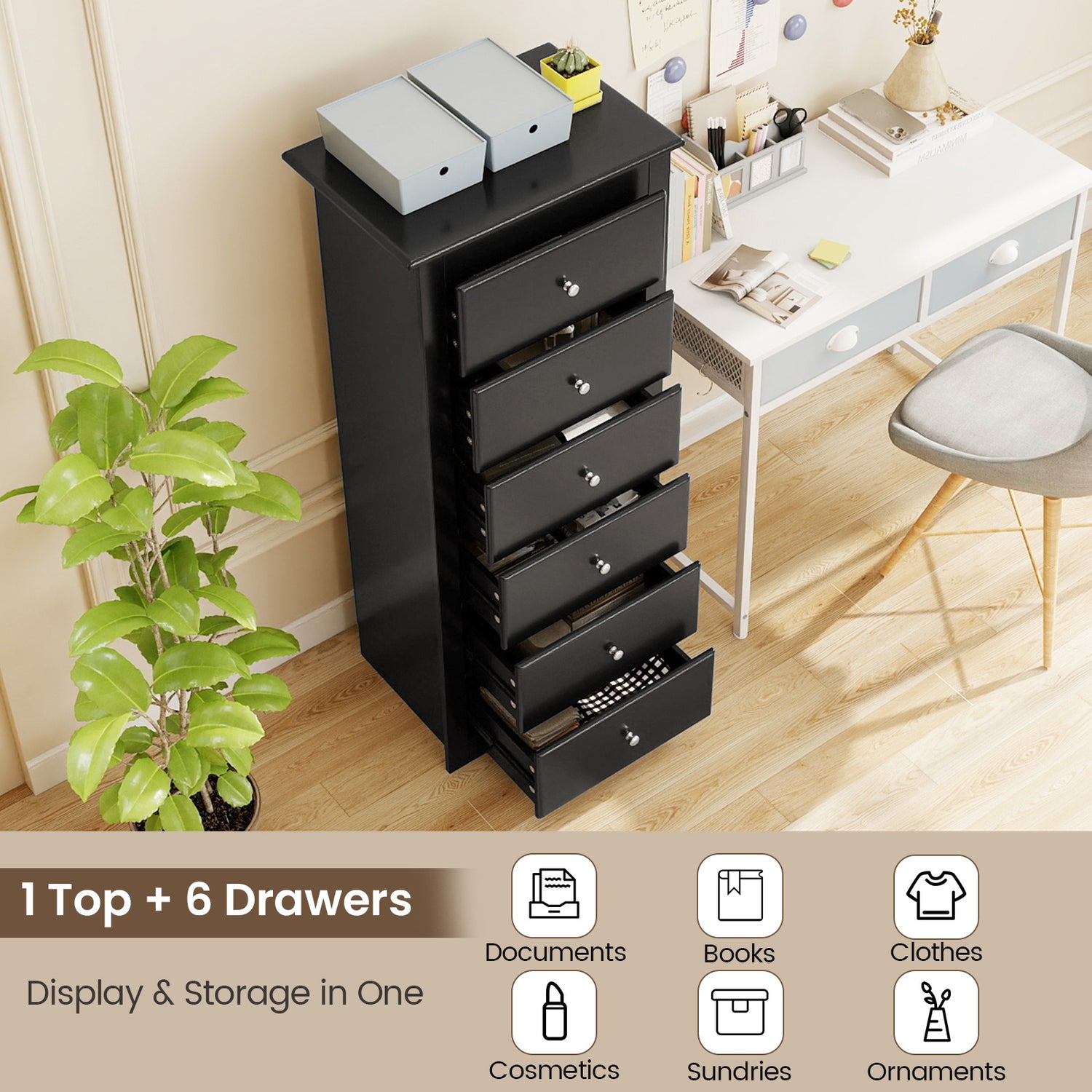 6 Drawers Chest Dresser Clothes Storage Bedroom Furniture Cabinet