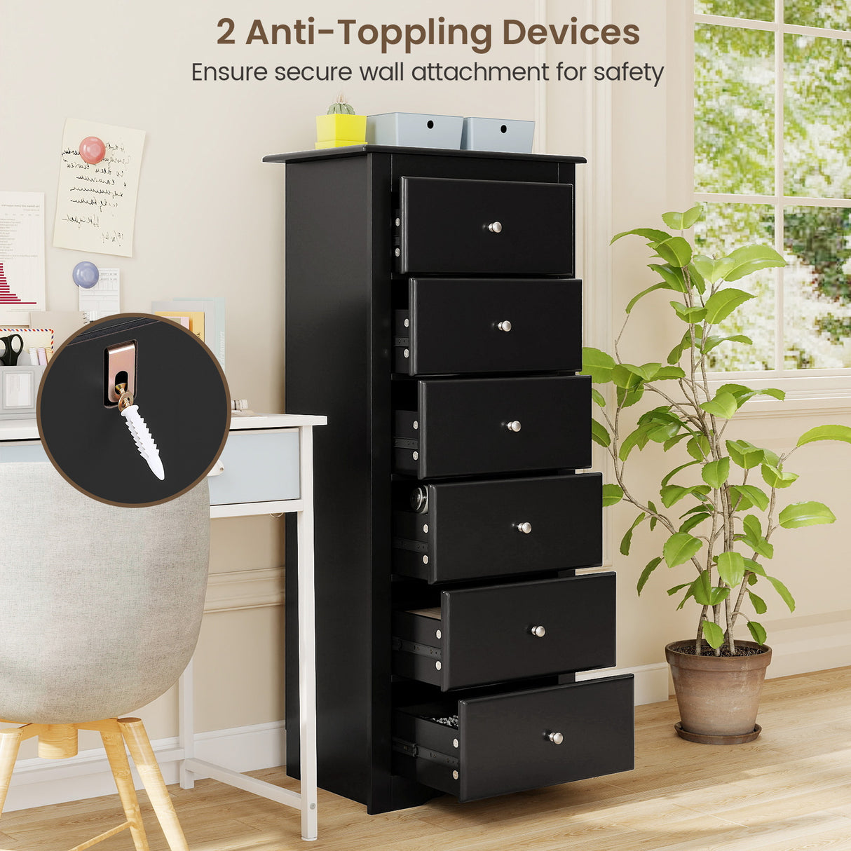 6 Drawers Chest Dresser Clothes Storage Bedroom Furniture Cabinet