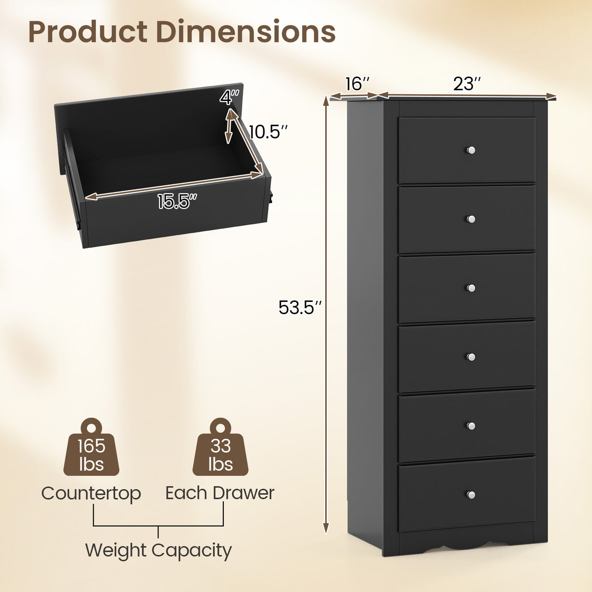 6 Drawers Chest Dresser Clothes Storage Bedroom Furniture Cabinet