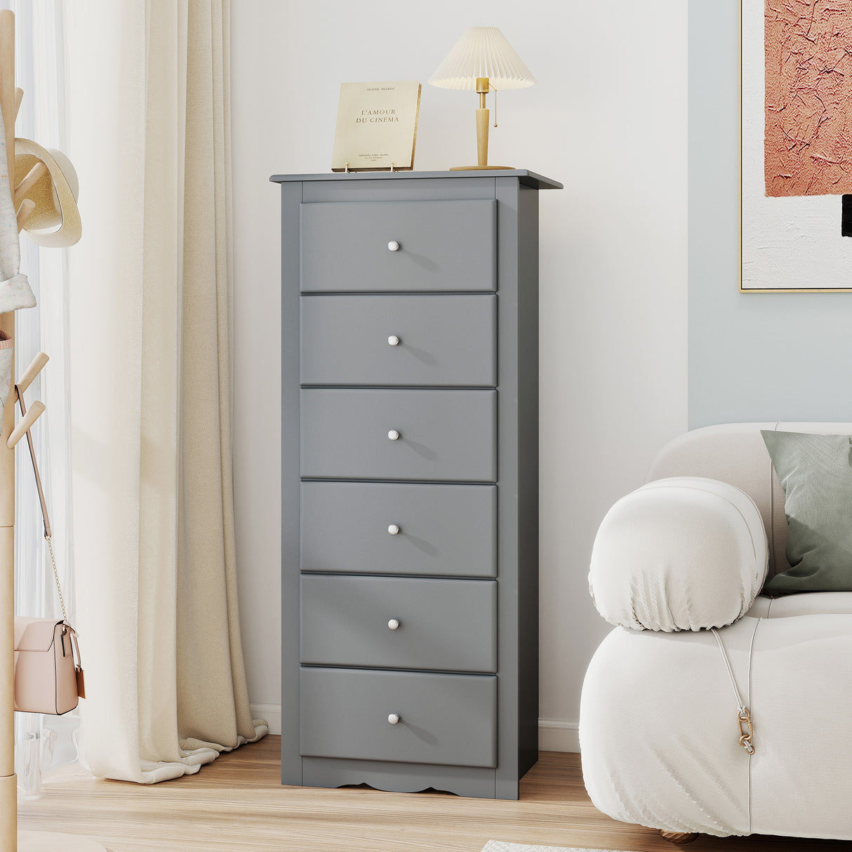 6 Drawers Chest Dresser Clothes Storage Bedroom Furniture Cabinet
