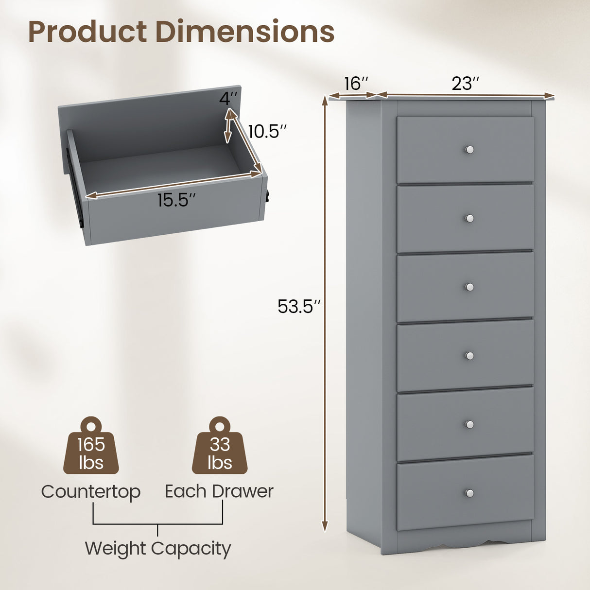 6 Drawers Chest Dresser Clothes Storage Bedroom Furniture Cabinet