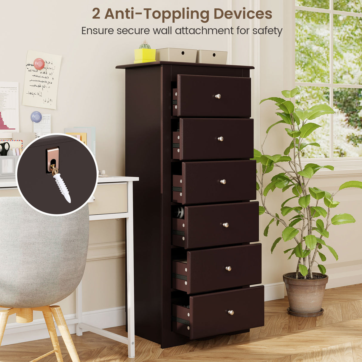 6 Drawers Chest Dresser Clothes Storage Bedroom Furniture Cabinet