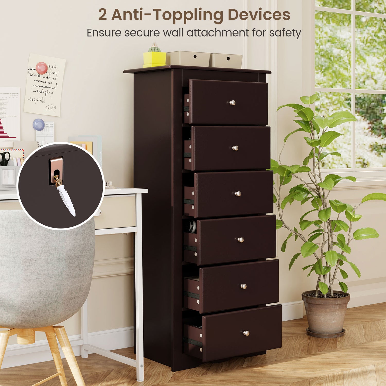 6 Drawers Chest Dresser Clothes Storage Bedroom Furniture Cabinet